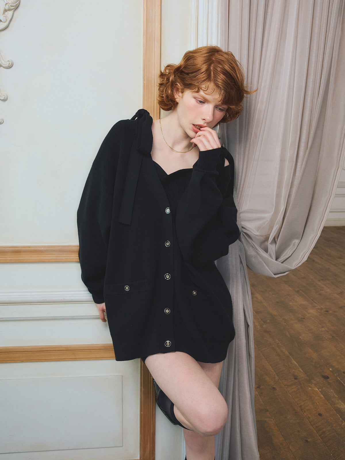 EIMYロゴカーデリボンニットセットワンピース