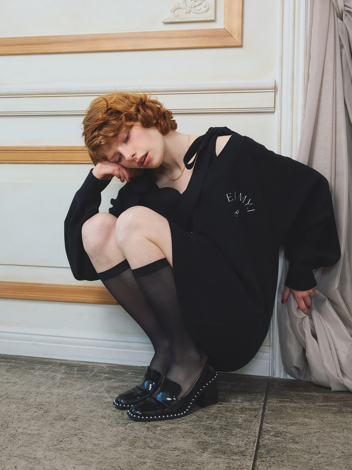 EIMYロゴカーデリボンニットセットワンピース