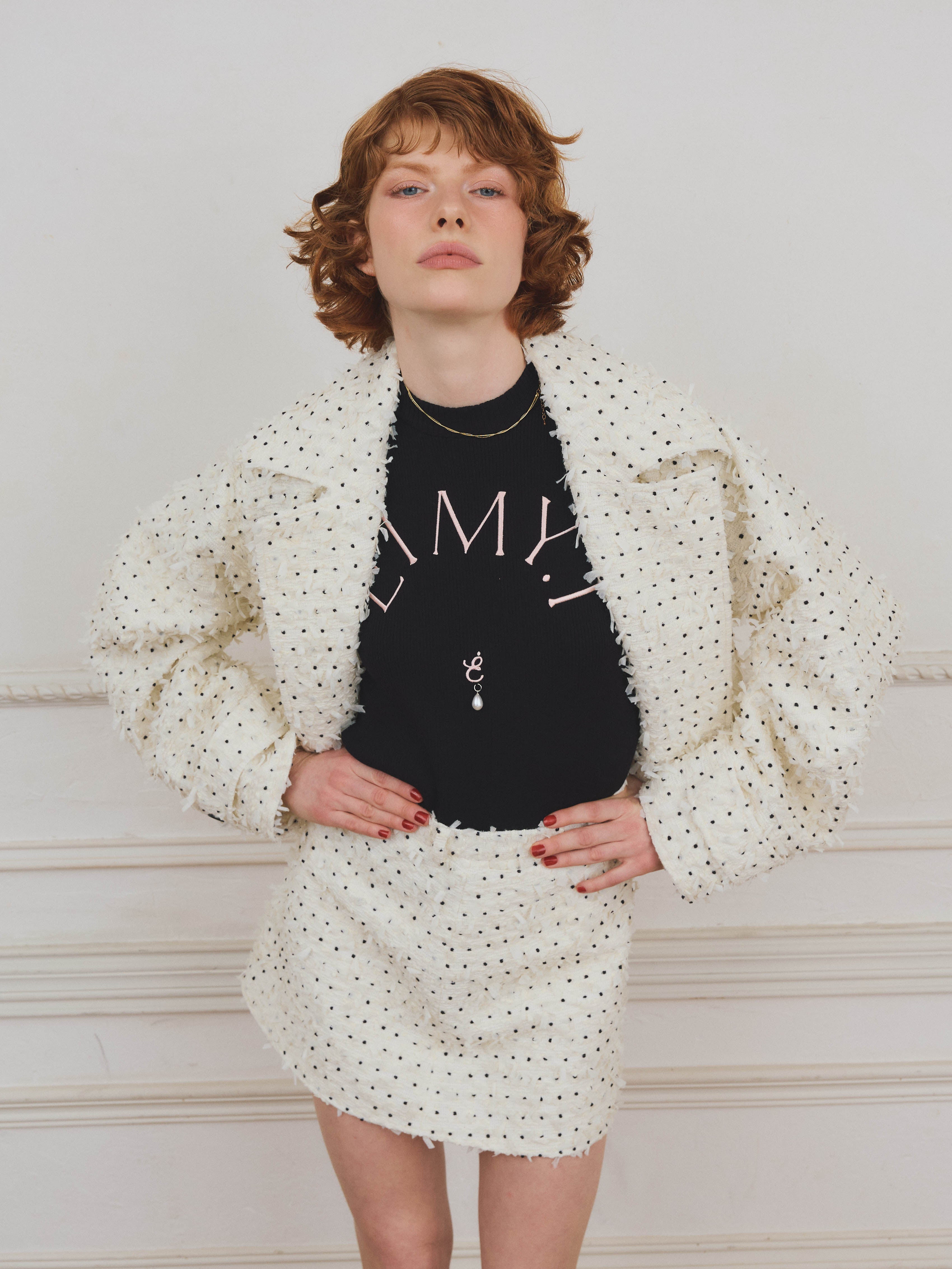 ドットツイードミニスカート