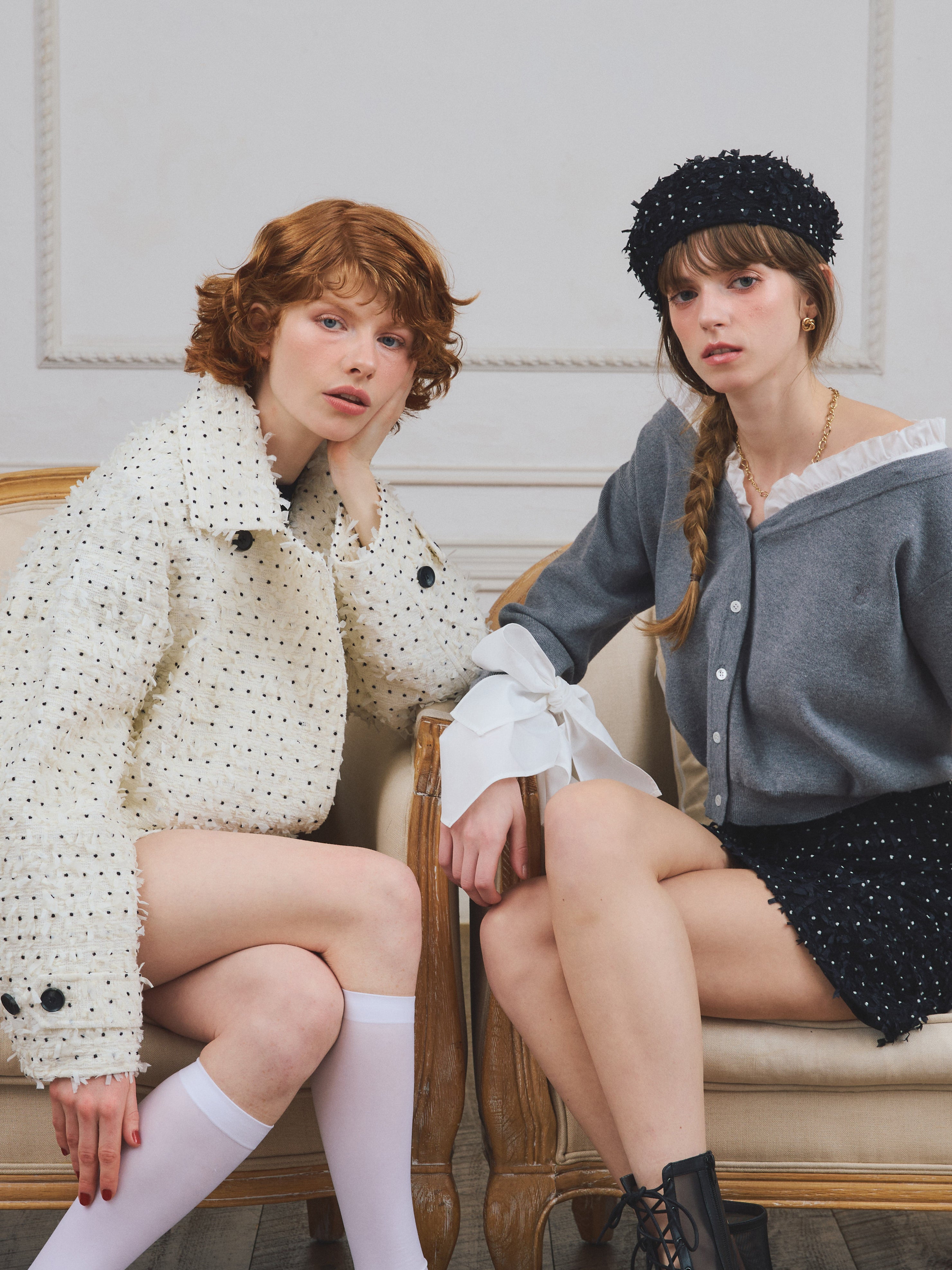 ドットツイードミニスカート