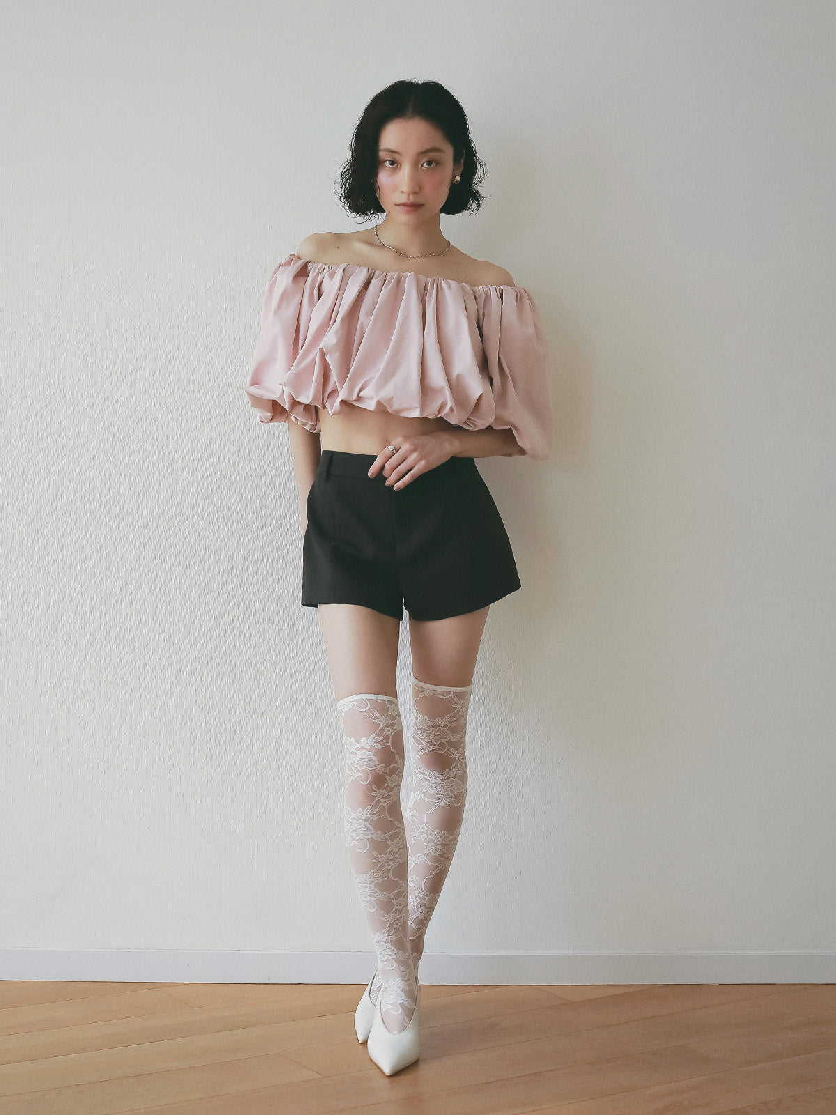 Maison Echelleツイードトリミングポンチフレアトップス ブラック M