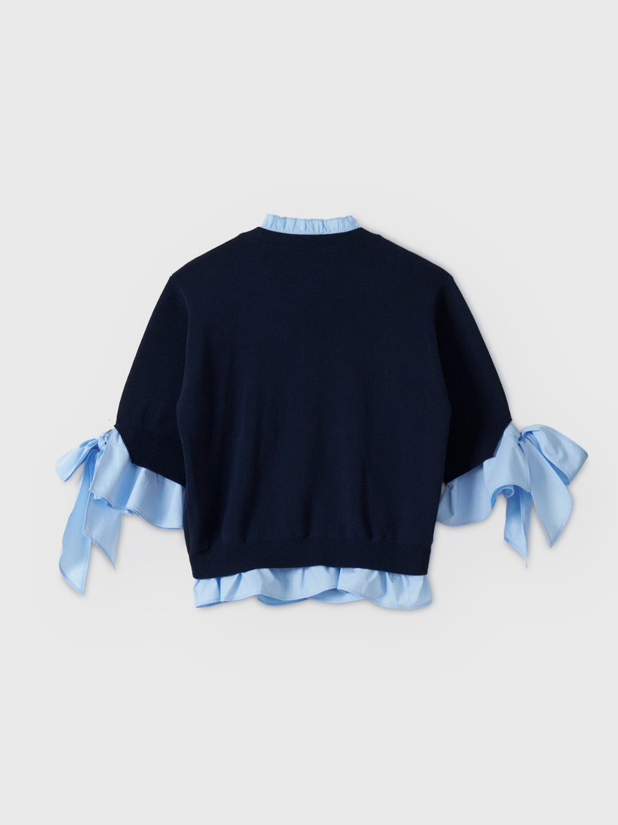 Attachedcollarハーフスリーブカーディガン