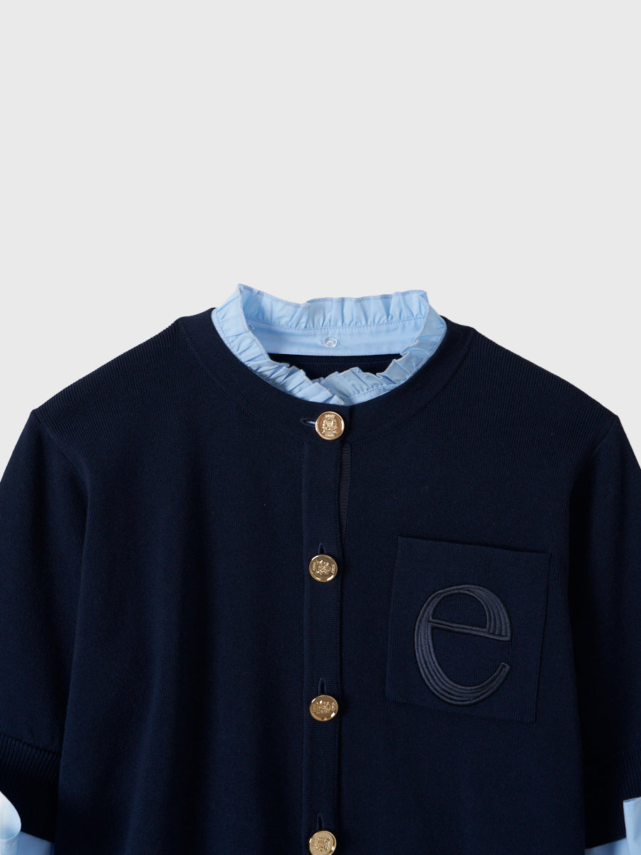 Attachedcollarハーフスリーブカーディガン