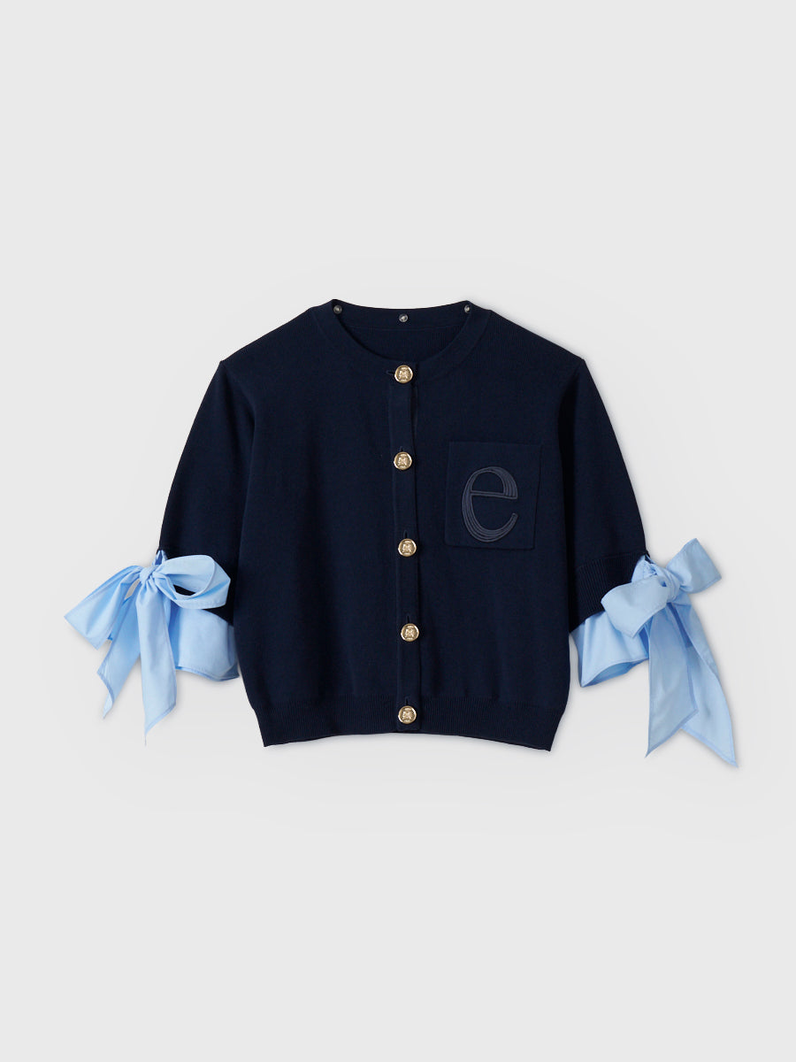 Attachedcollarハーフスリーブカーディガン