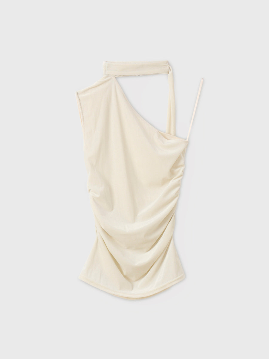 VELOUR SHOULDER DRAPE TOP