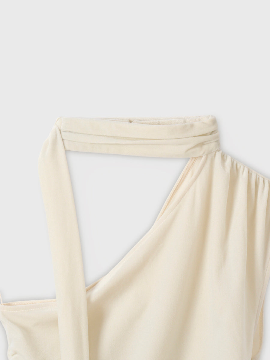 VELOUR SHOULDER DRAPE TOP