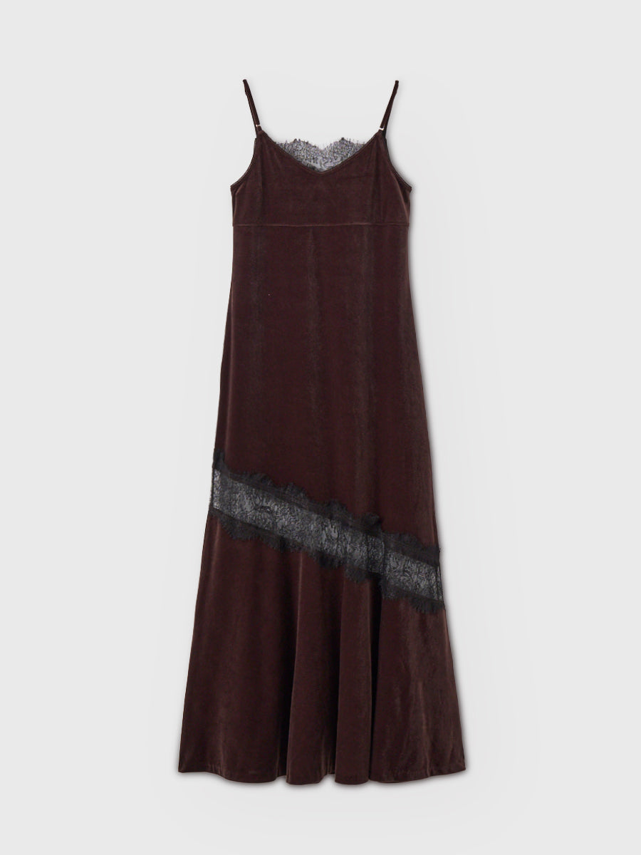 LACE LAYERED VELOUR DRESS