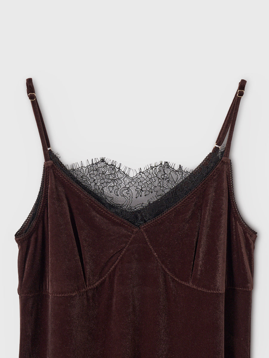 LACE LAYERED VELOUR DRESS