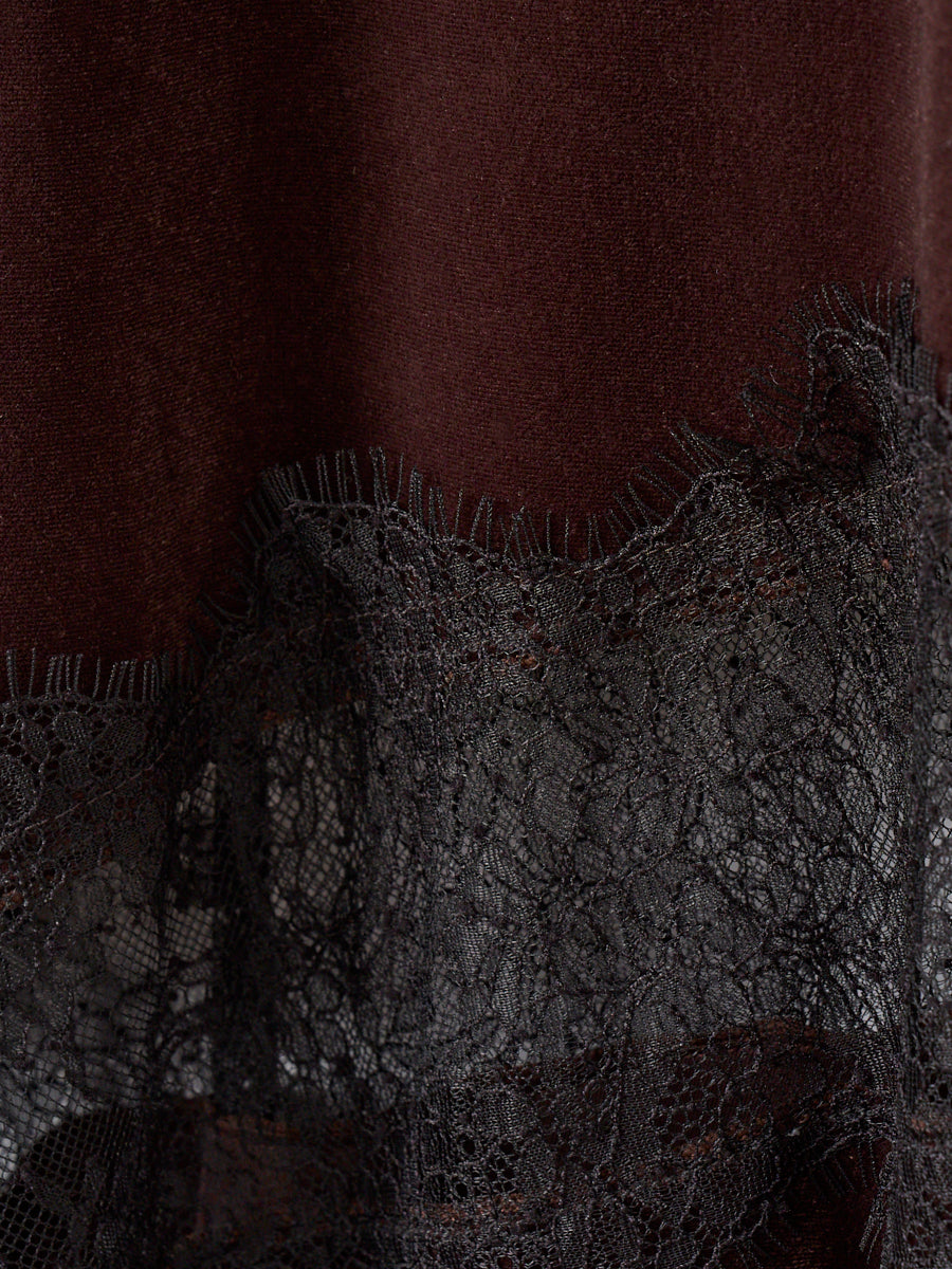 LACE LAYERED VELOUR DRESS