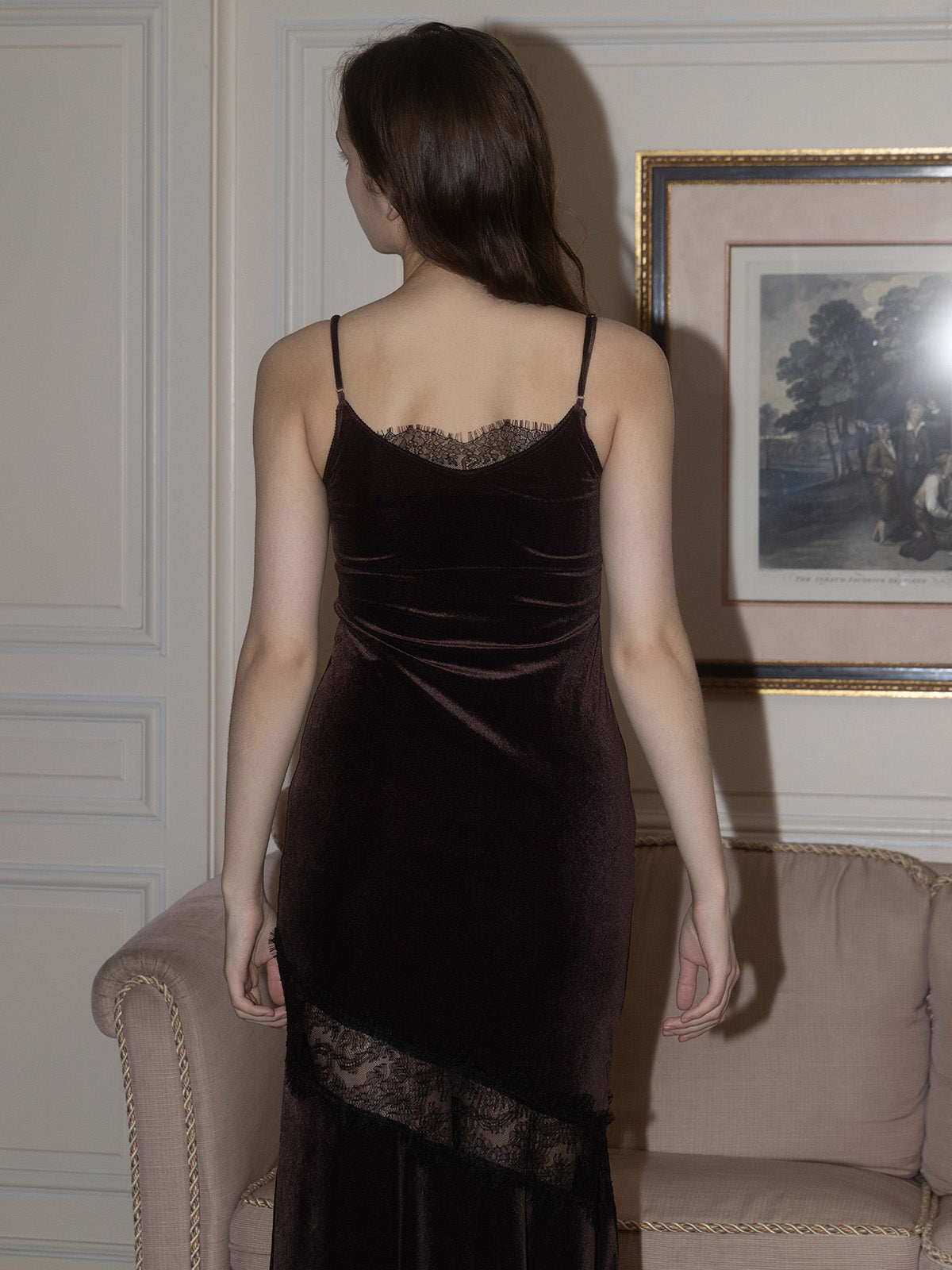 LACE LAYERED VELOUR DRESS