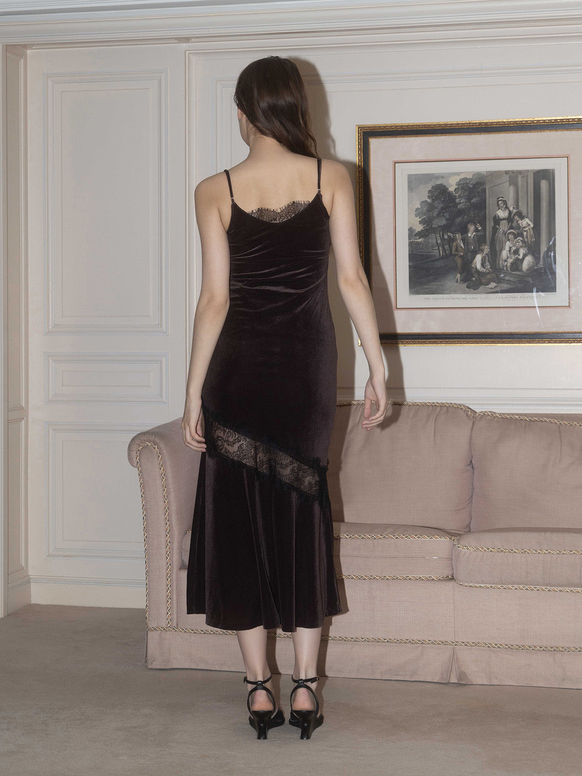 LACE LAYERED VELOUR DRESS