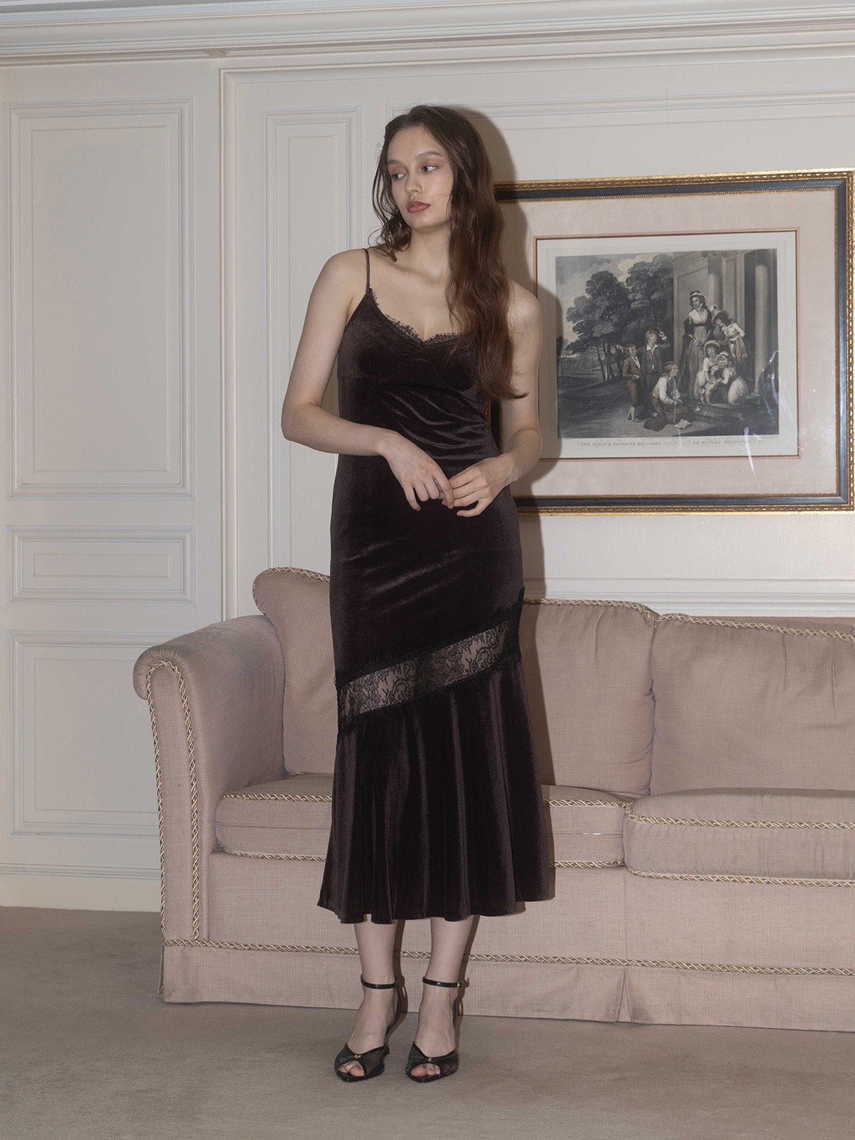 LACE LAYERED VELOUR DRESS