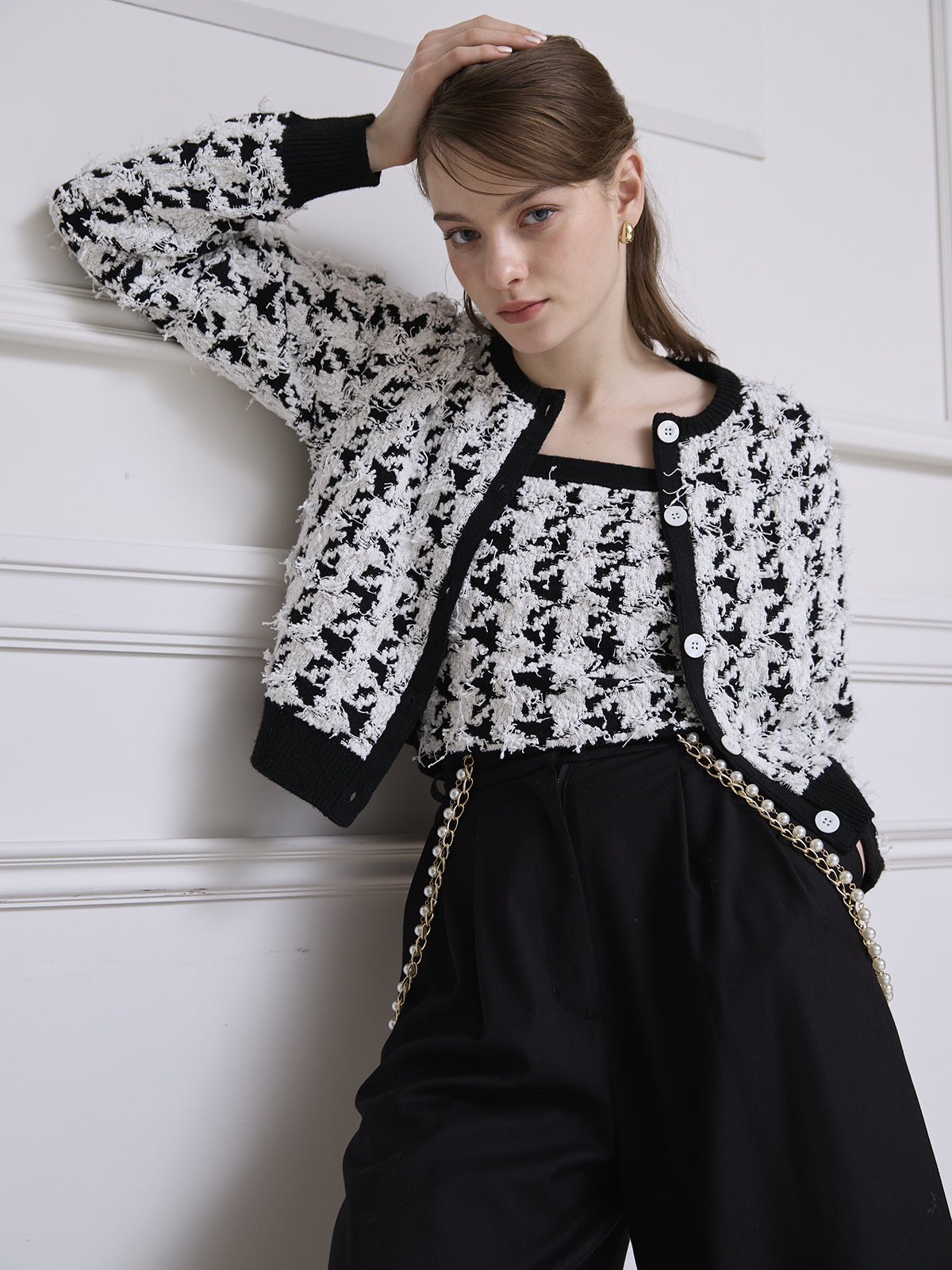 ハウンドトゥースニットアンサンブル