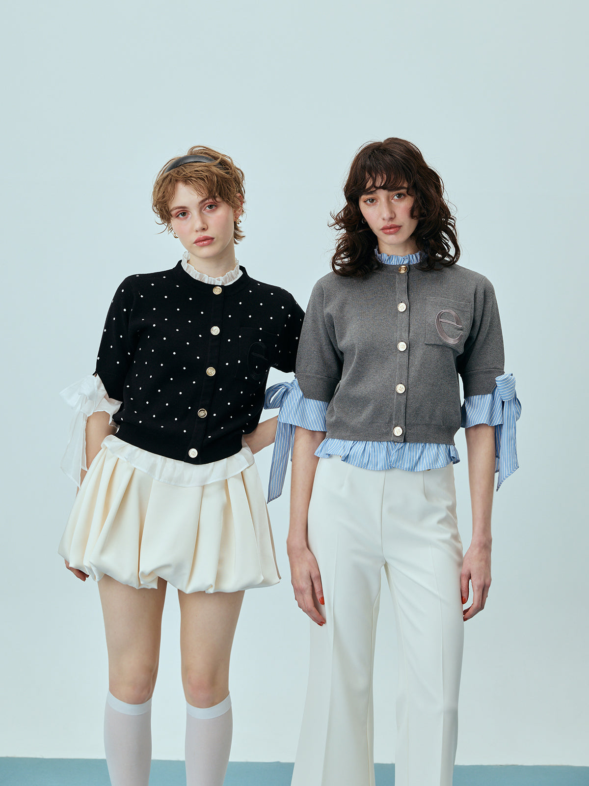 Attachedcollarハーフスリーブカーディガン