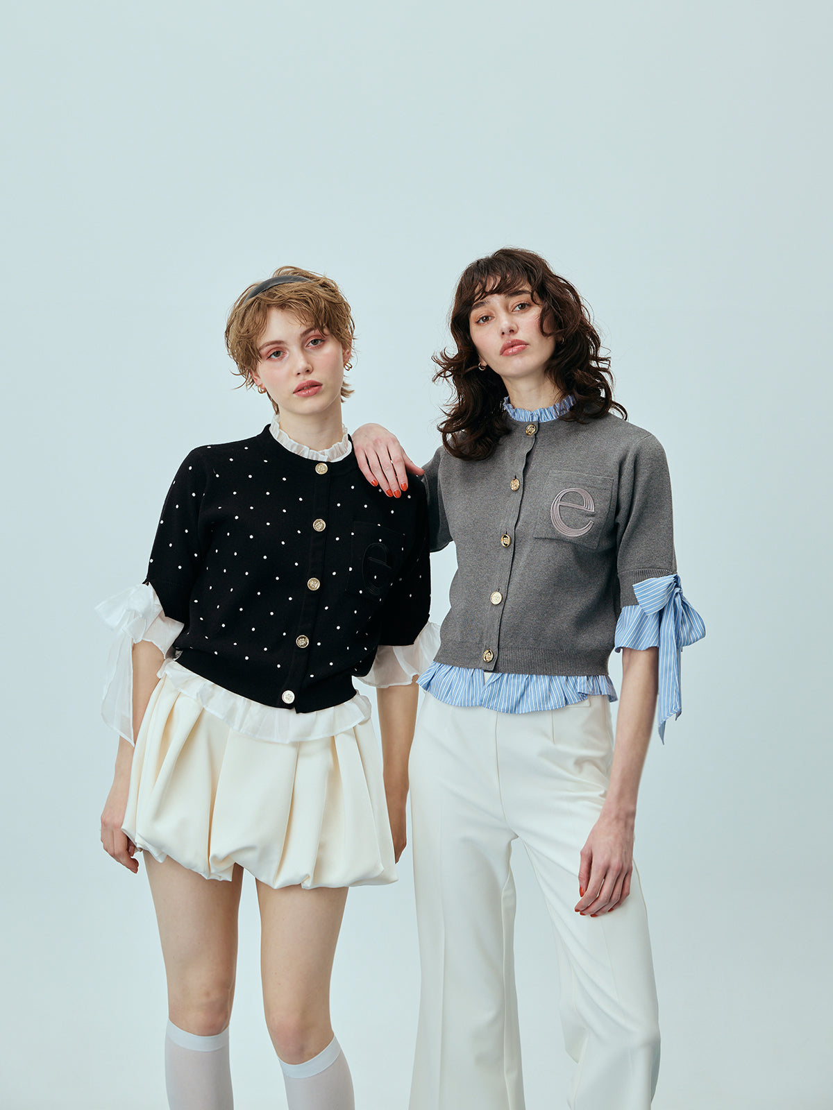 Attachedcollarハーフスリーブカーディガン