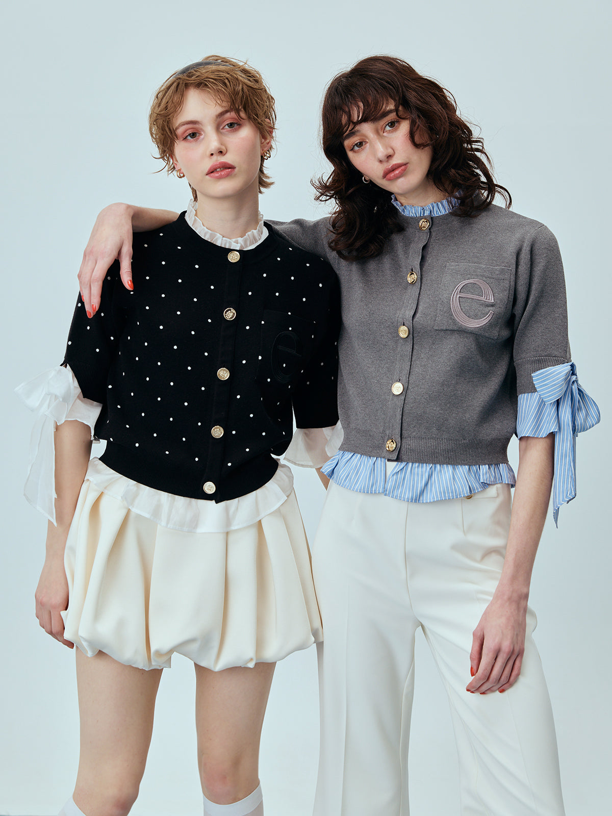 Attachedcollarハーフスリーブカーディガン