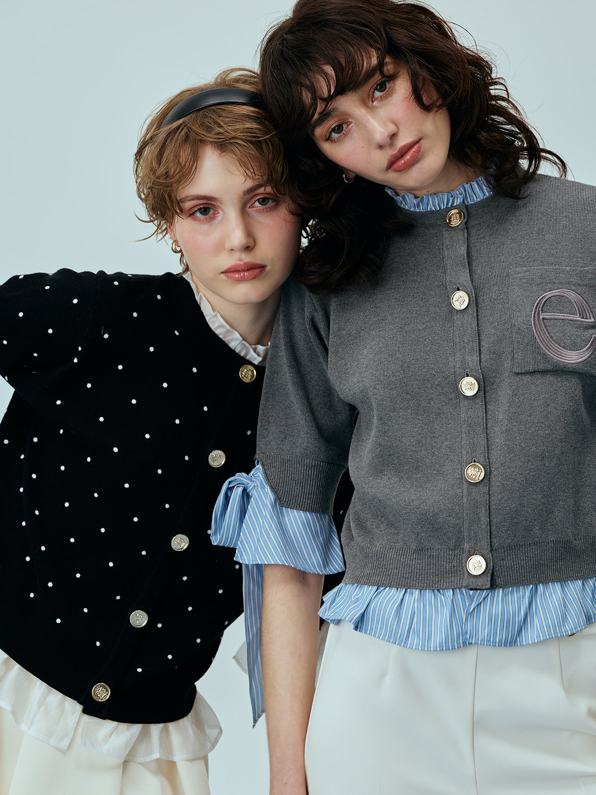 Attachedcollarハーフスリーブカーディガン