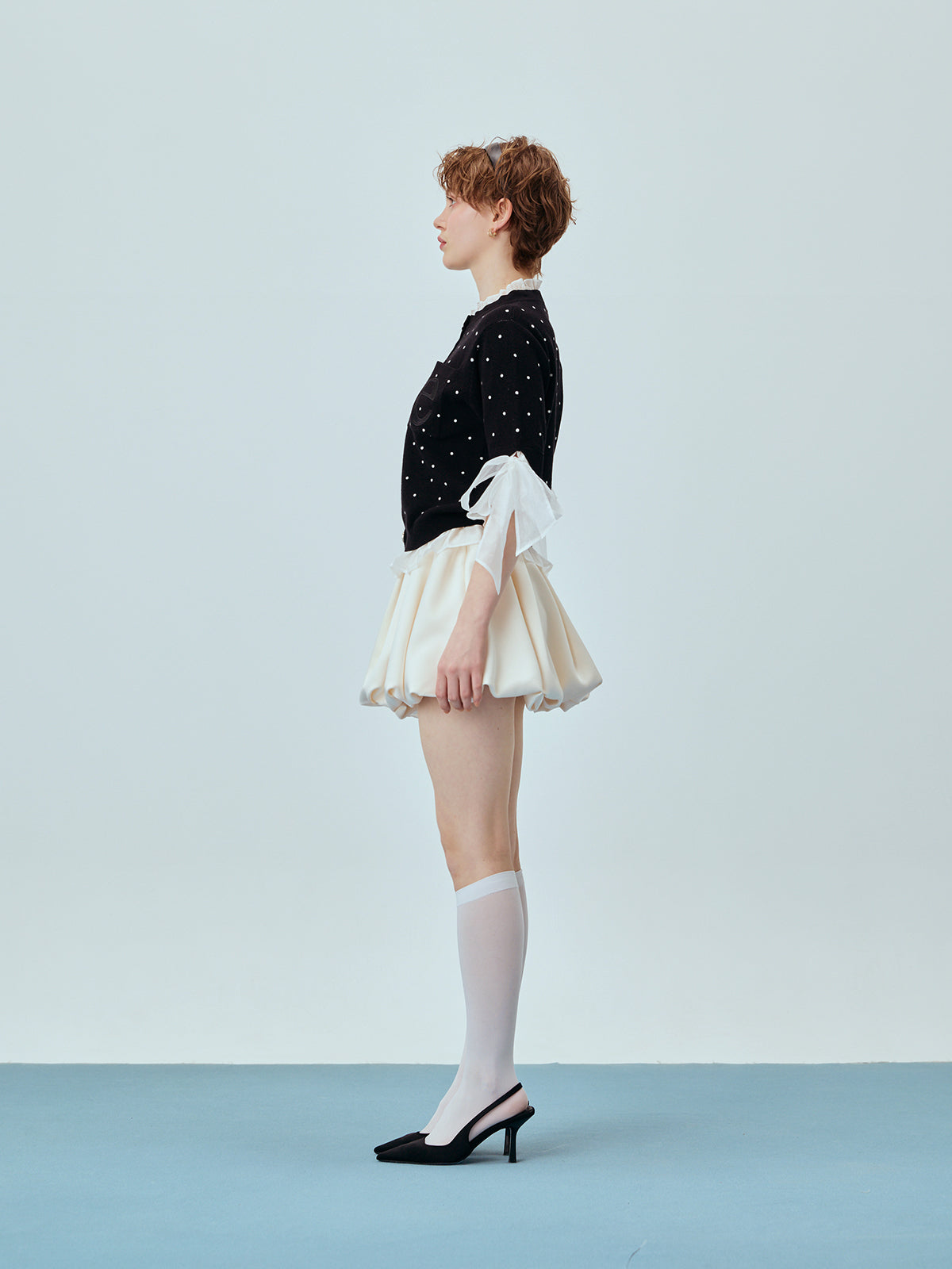 DOT Attachedcollarハーフスリーブカーディガン