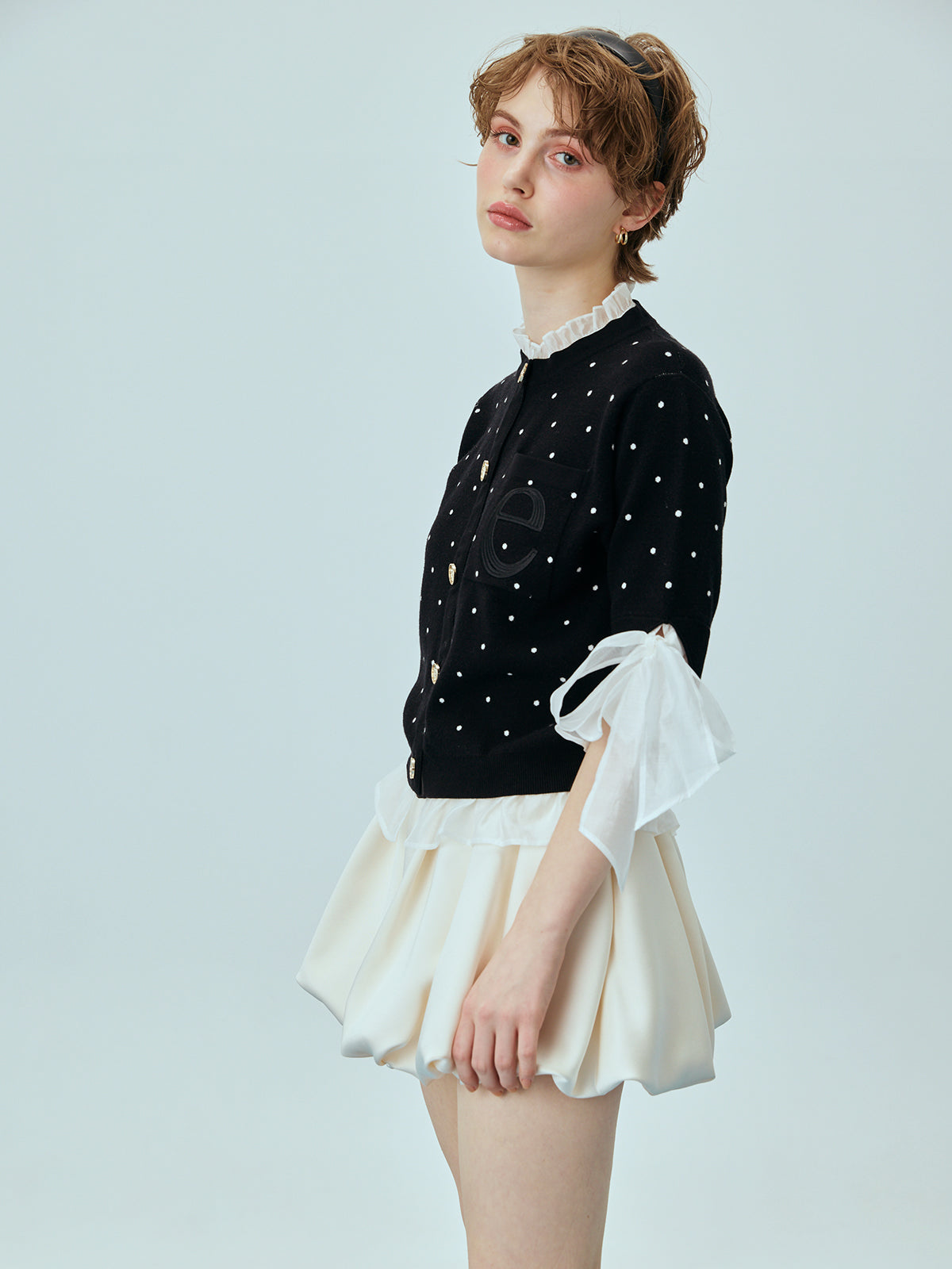 DOT Attachedcollarハーフスリーブカーディガン