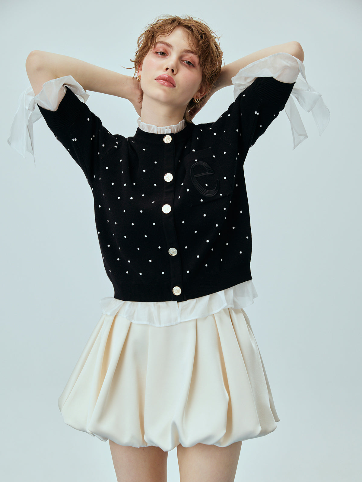 DOT Attachedcollarハーフスリーブカーディガン