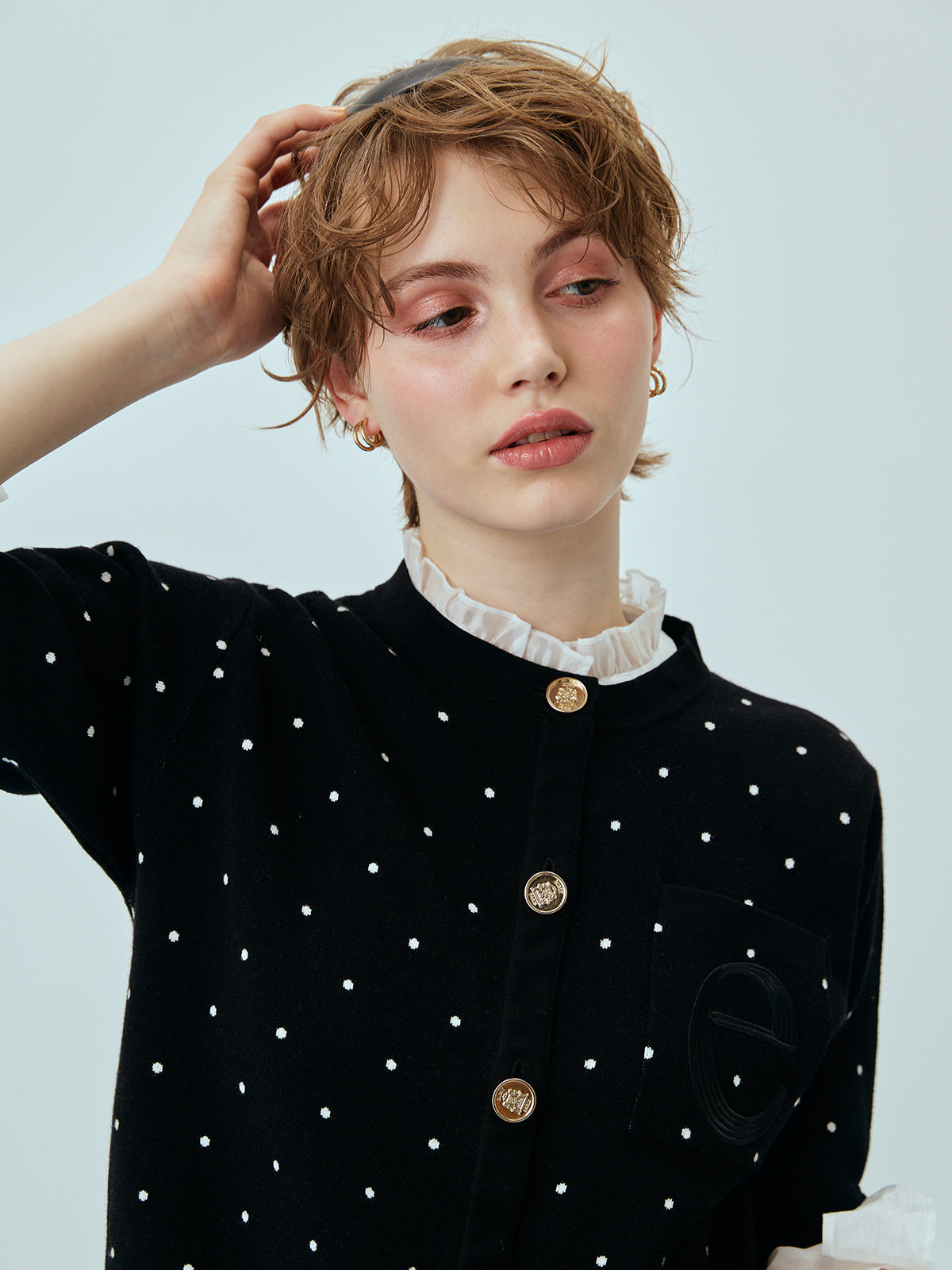 DOT Attachedcollarハーフスリーブカーディガン