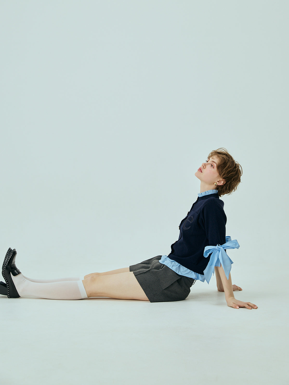 Attachedcollarハーフスリーブカーディガン