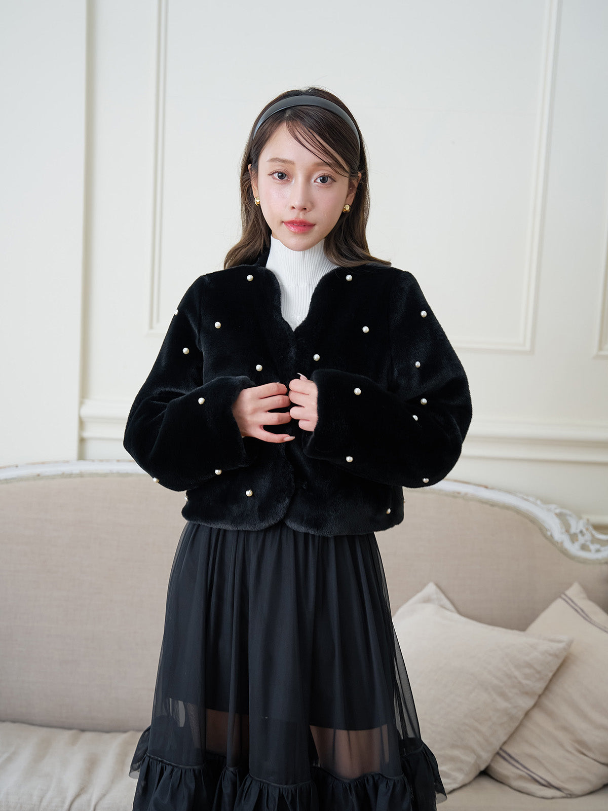 スカラカラーパールスタッズファージャケット