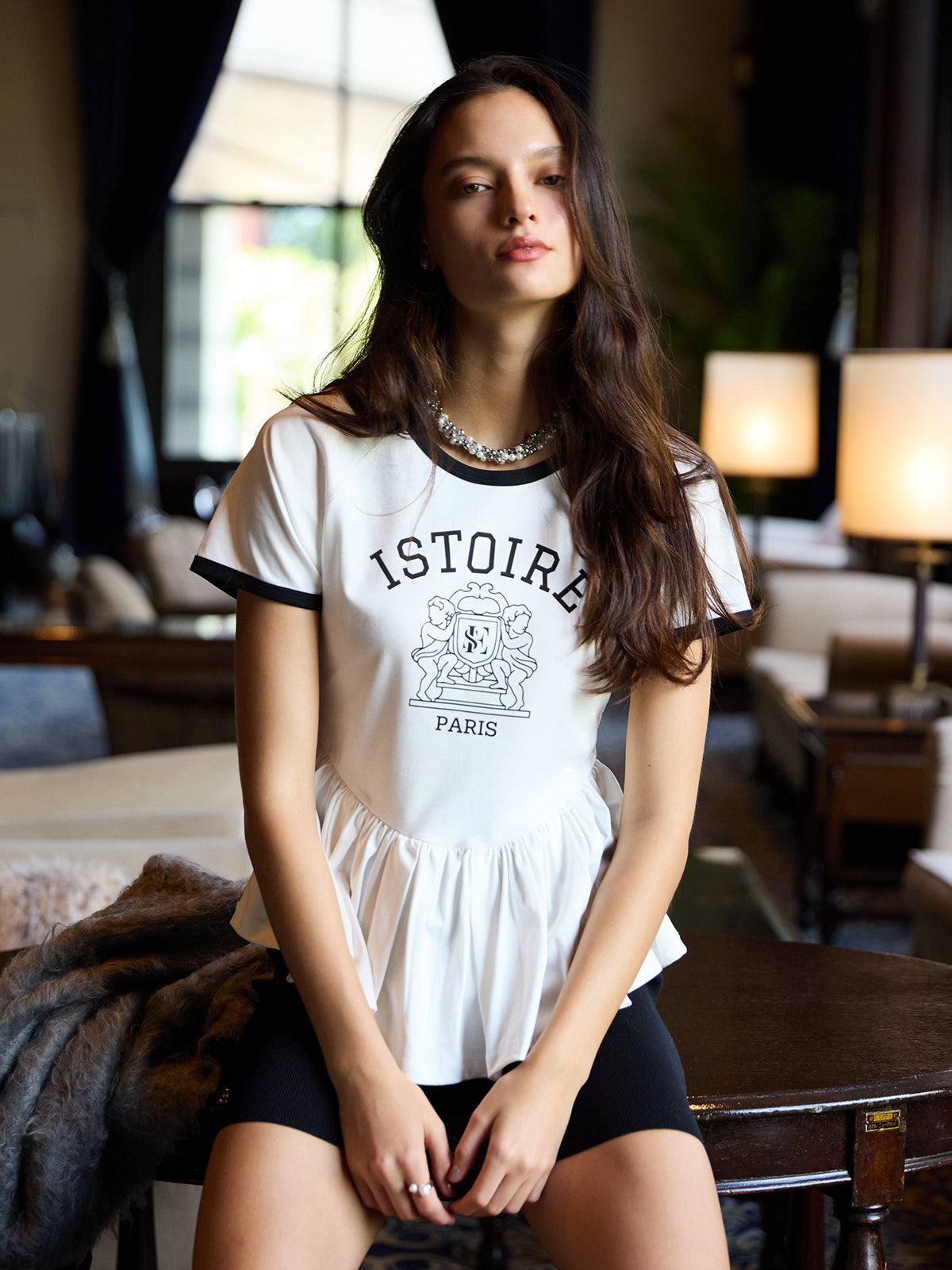 バリエプリントぺプラムTシャツ