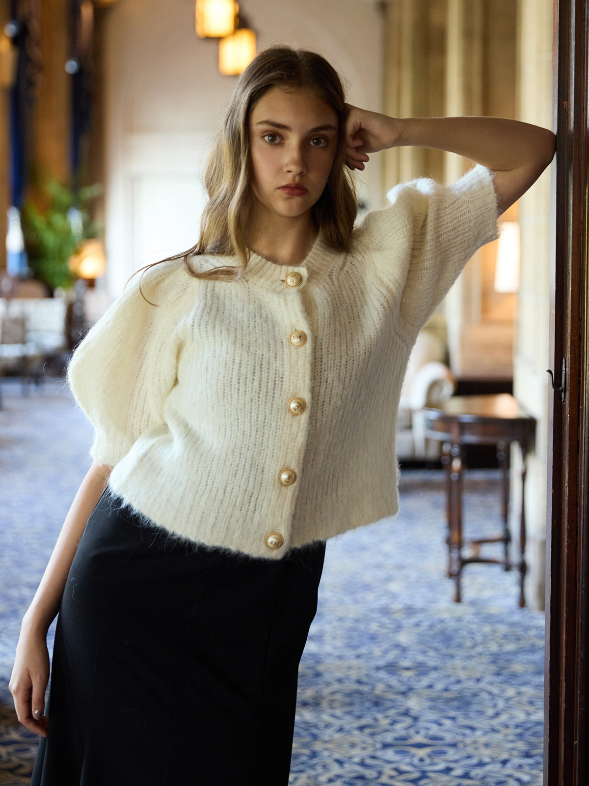 パフスリーブニットカーディガン