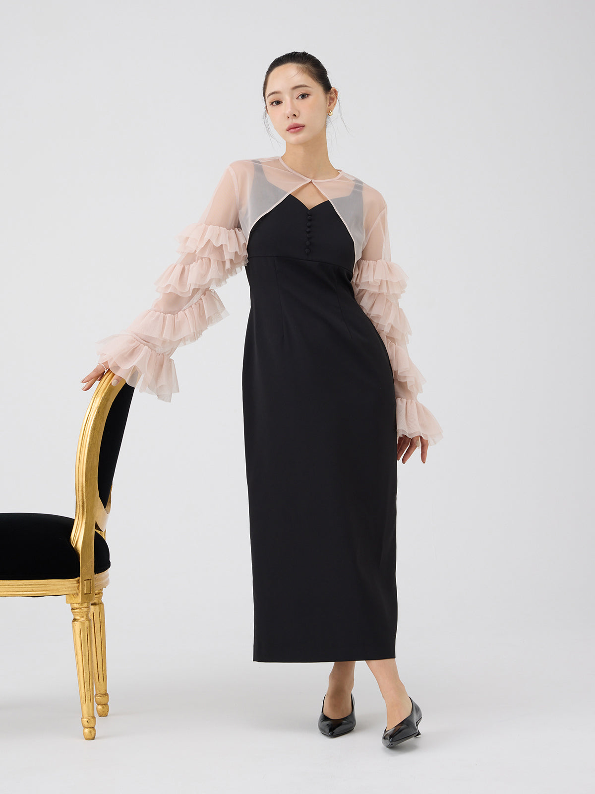 ラッフルスリーブチュールボレロSETキャミドレス