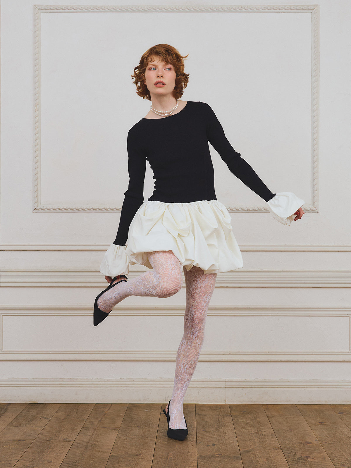 ボリュームヘムドッキングニットワンピ