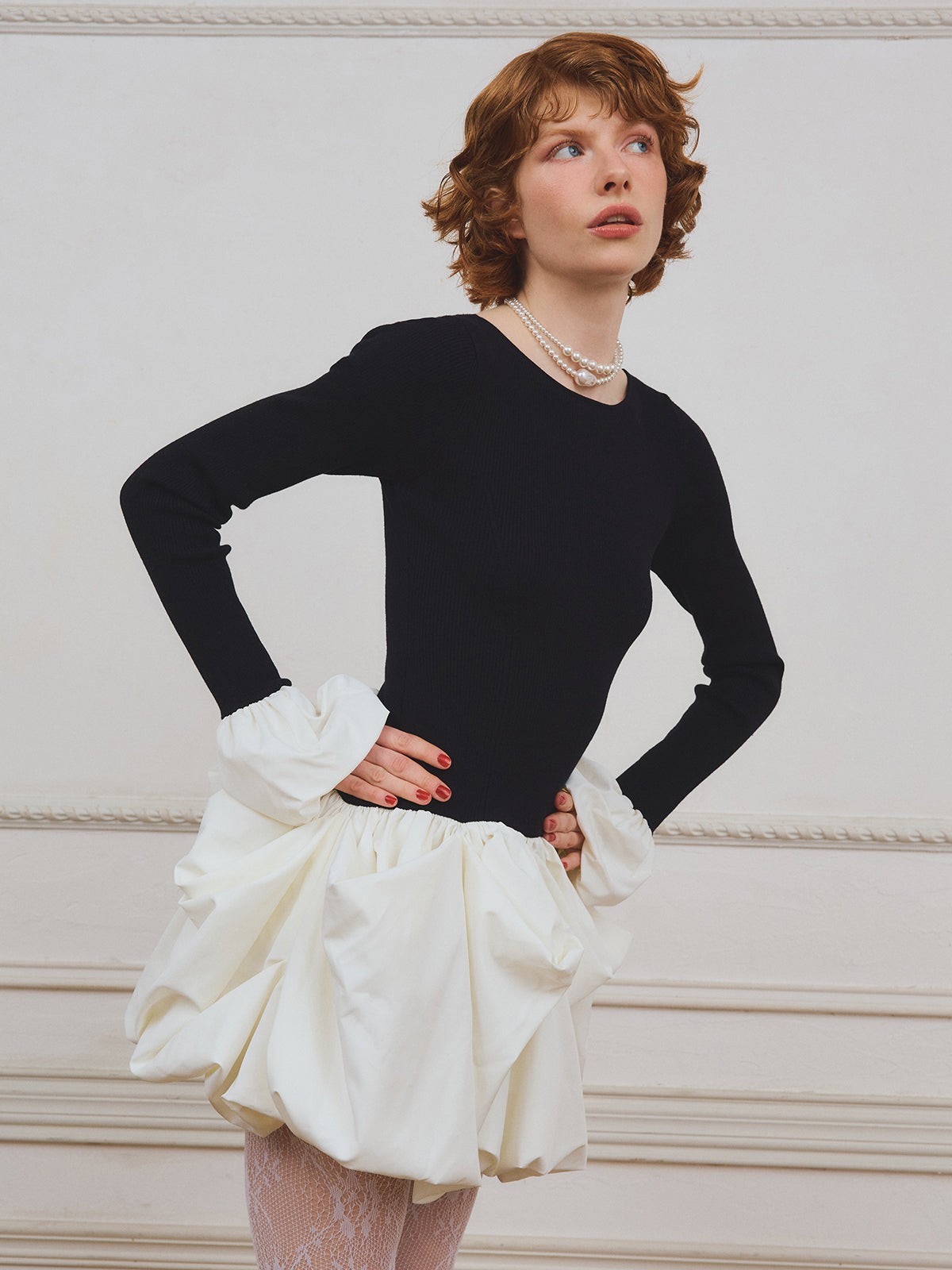 ボリュームヘムドッキングニットワンピ