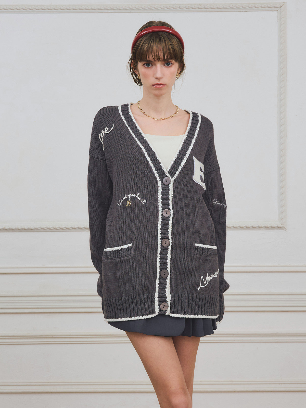 Embroideryモチーフニットカーディガン