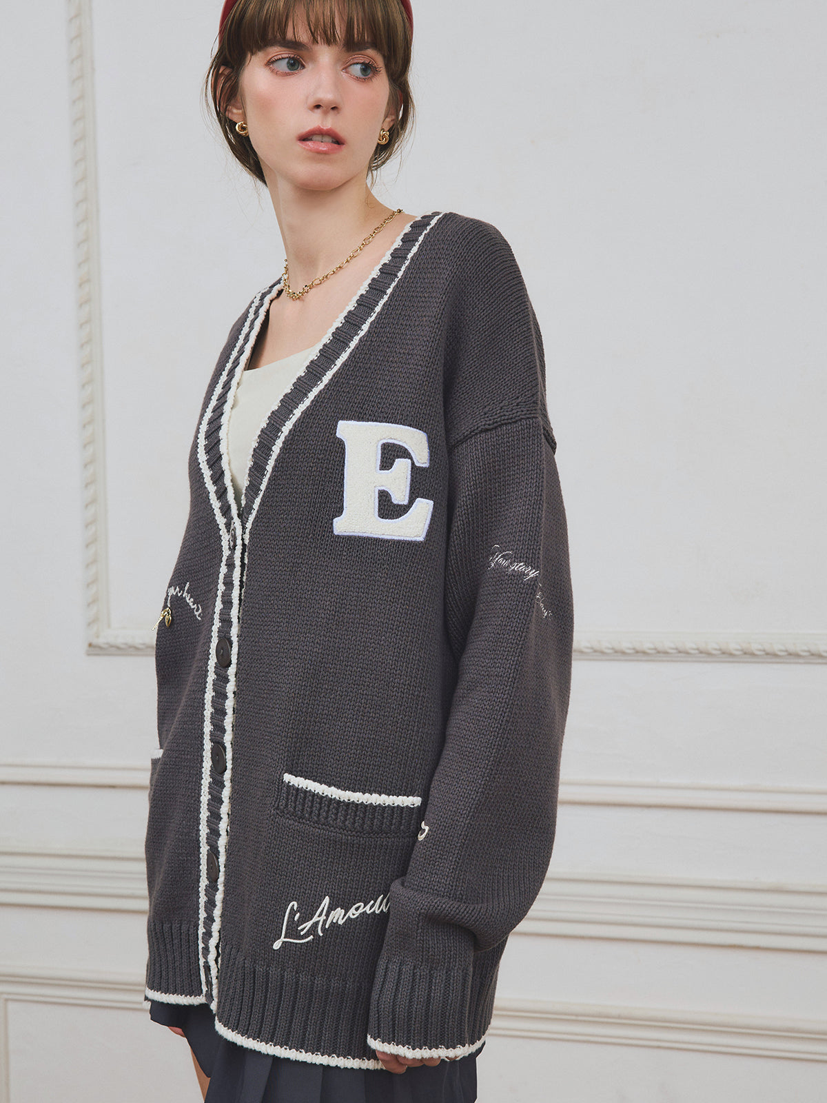 Embroideryモチーフニットカーディガン