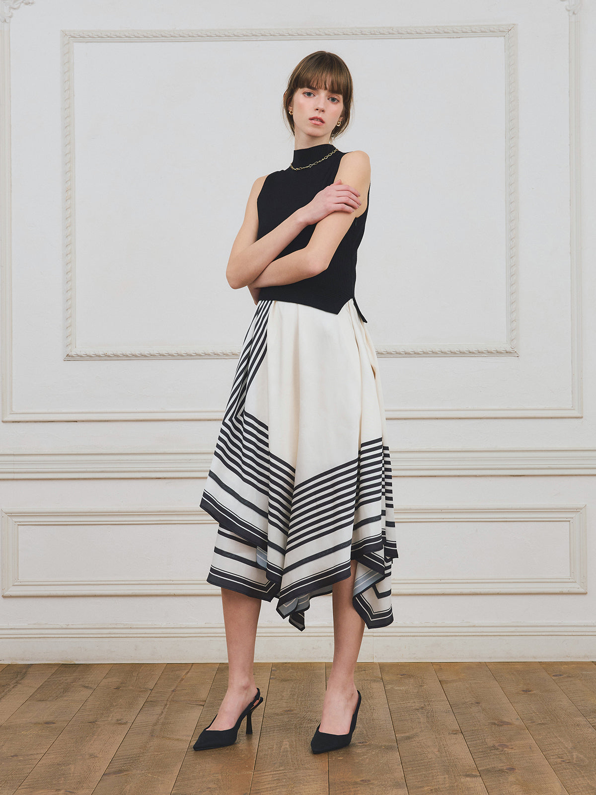 【PRE ORDER】スカーフパターンニットドッキングワンピース