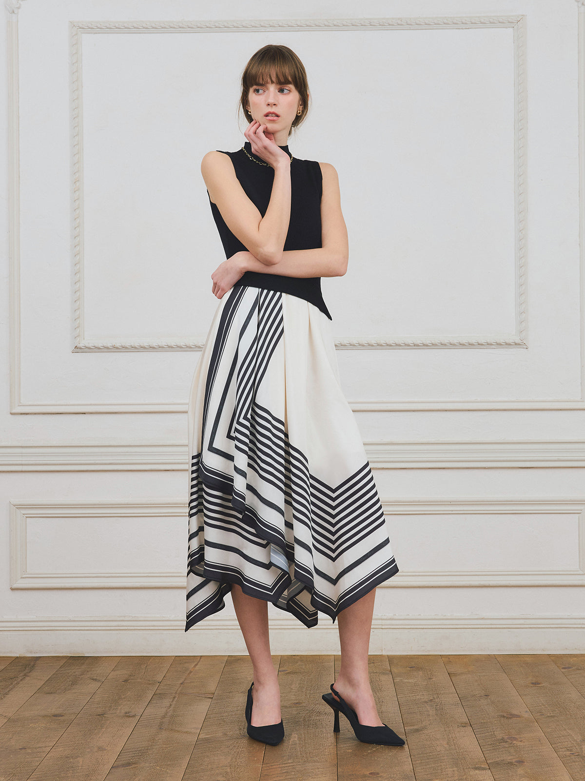 【PRE ORDER】スカーフパターンニットドッキングワンピース