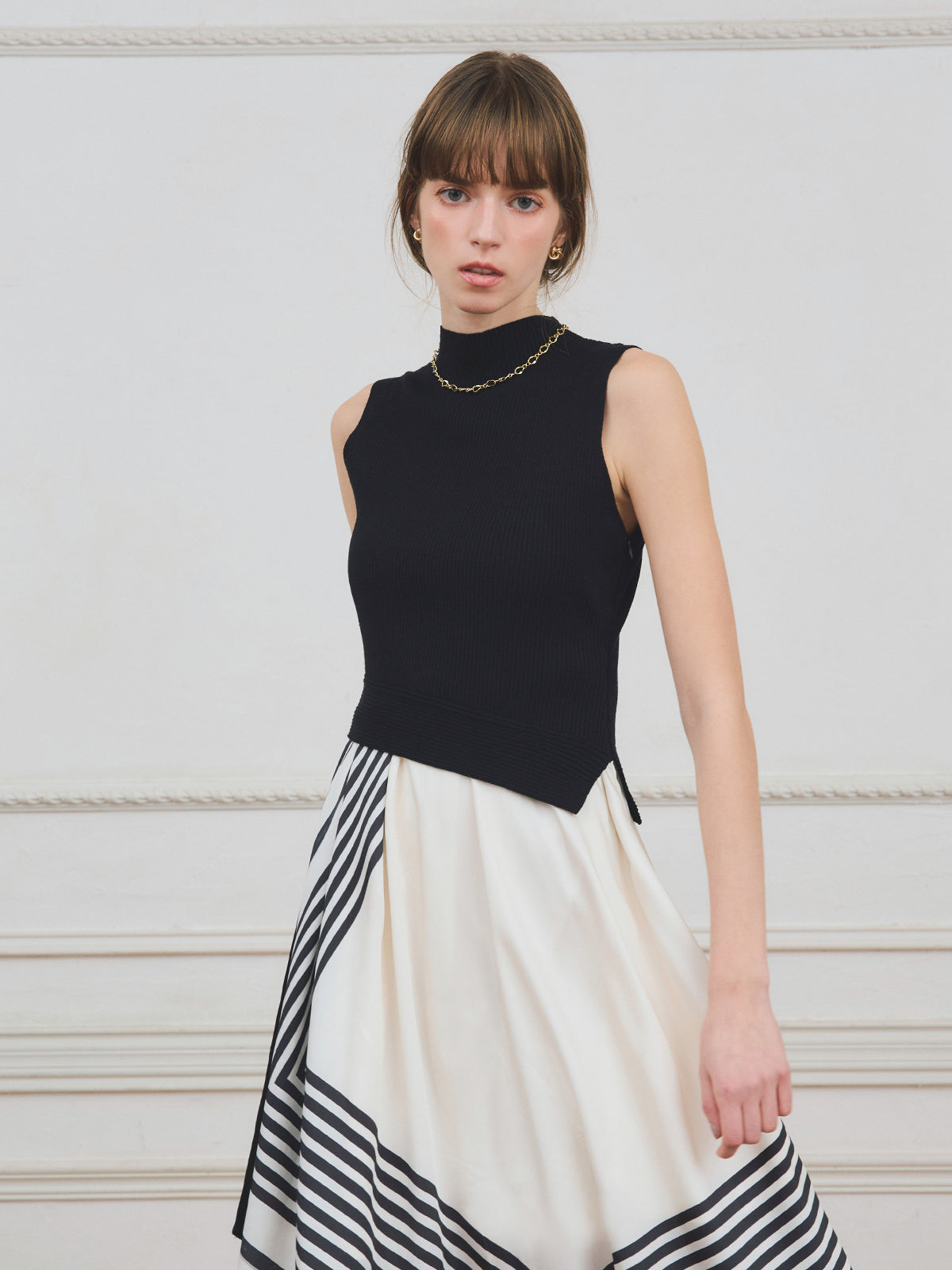 【PRE ORDER】スカーフパターンニットドッキングワンピース