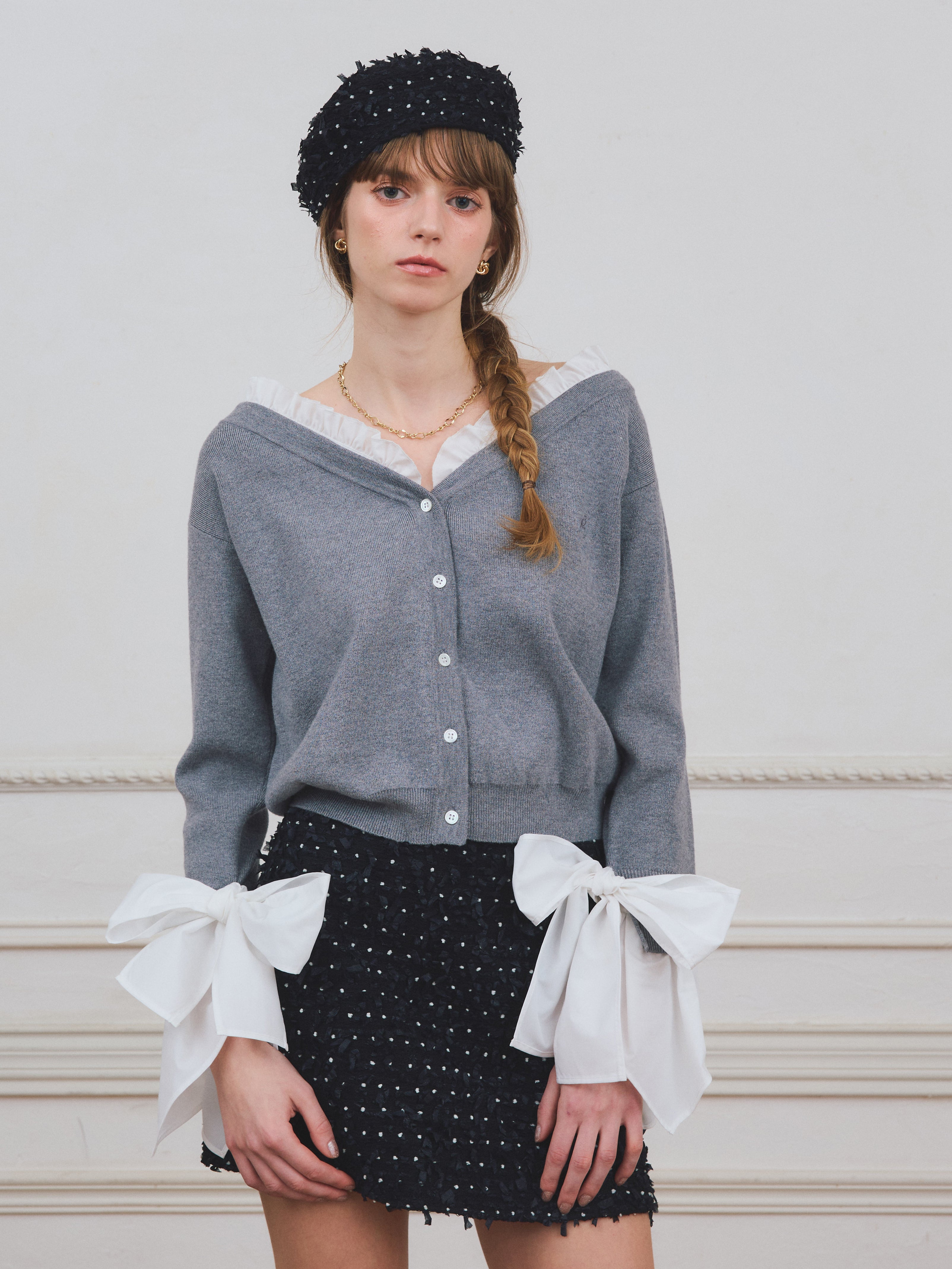 PRE ORDER】シャツドッキングニットカーディガン