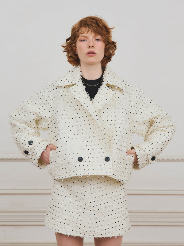 ドットツイードショートトレンチコート