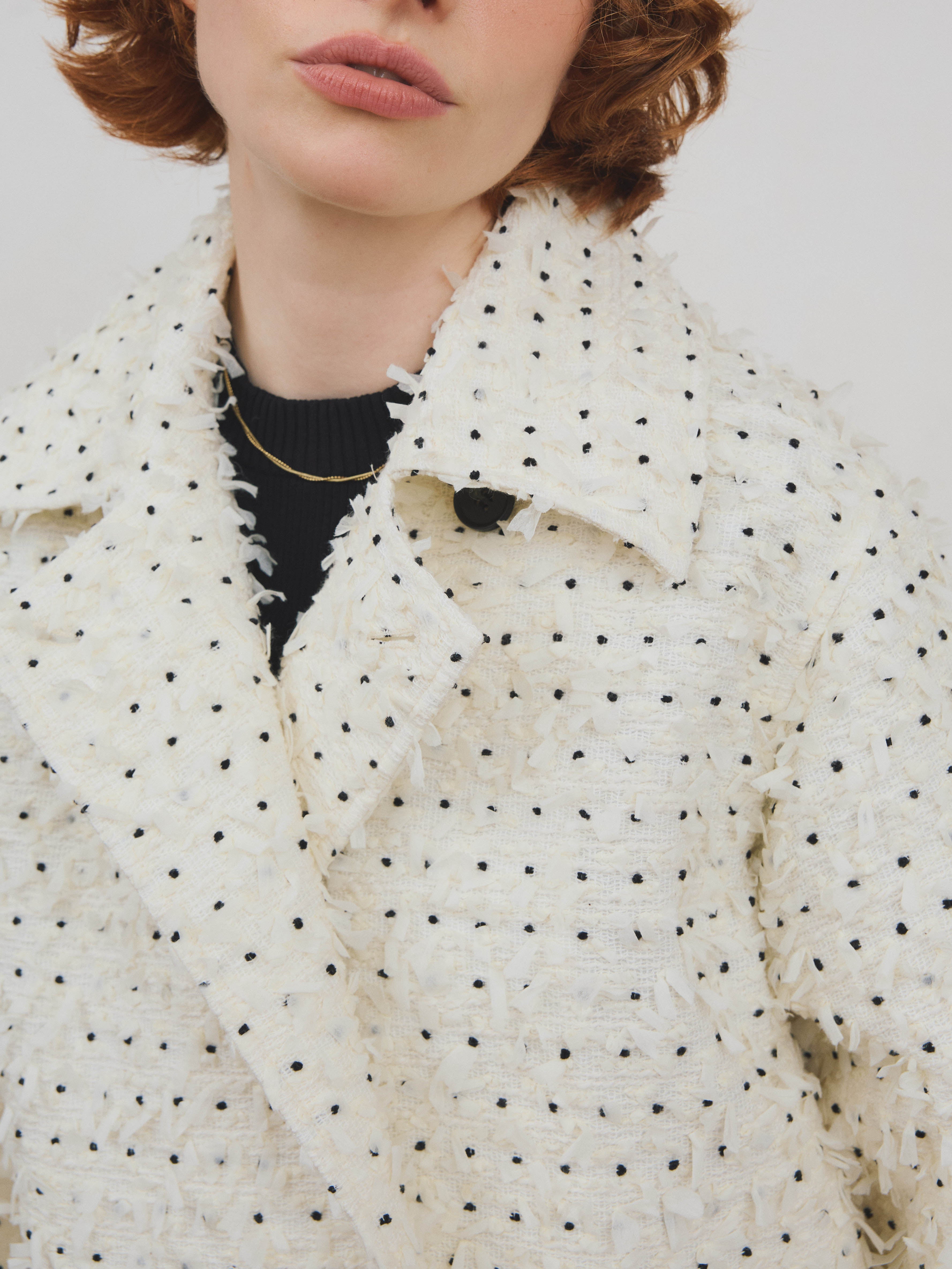 ドットツイードショートトレンチコート