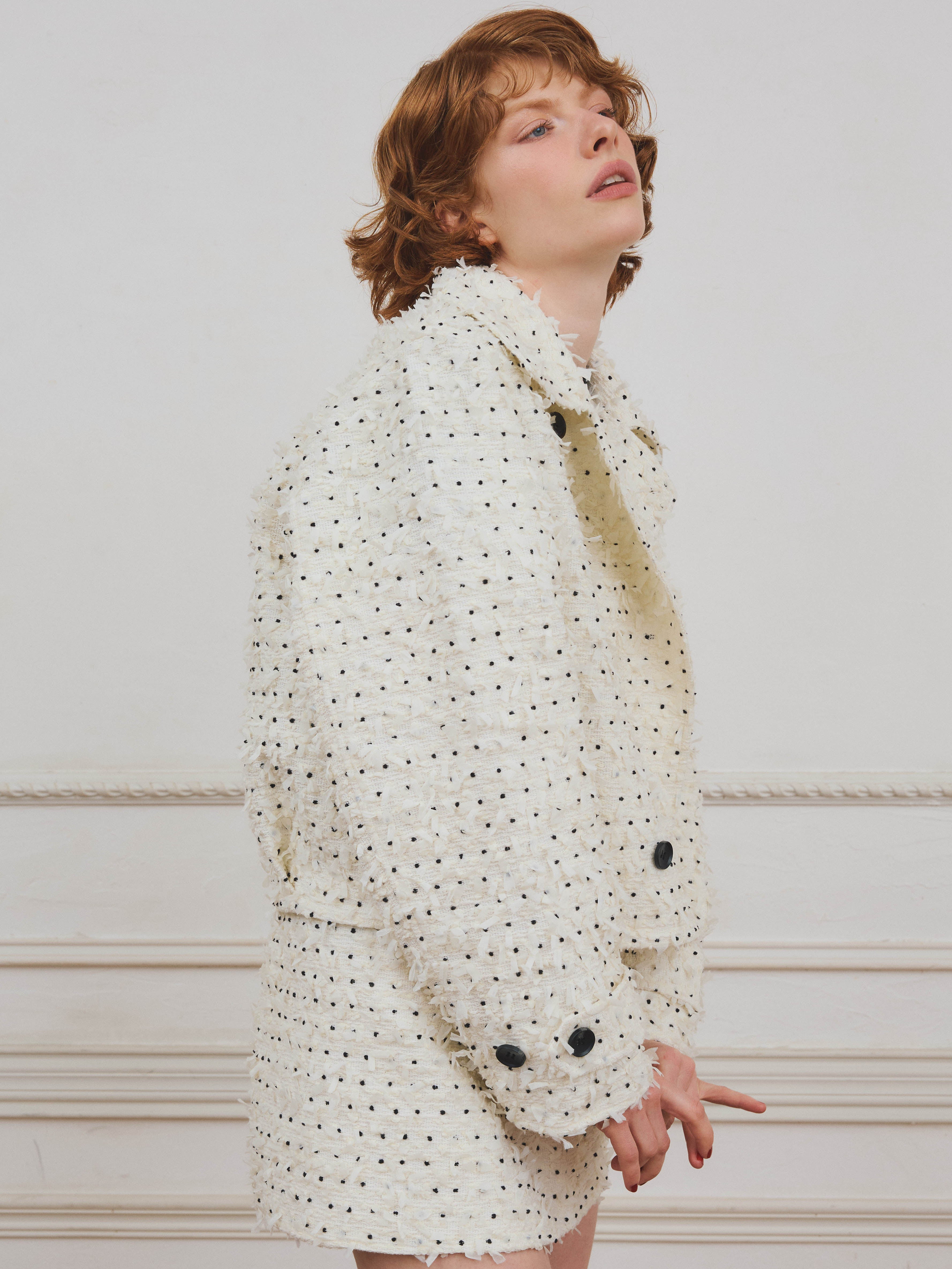 ドットツイードショートトレンチコート