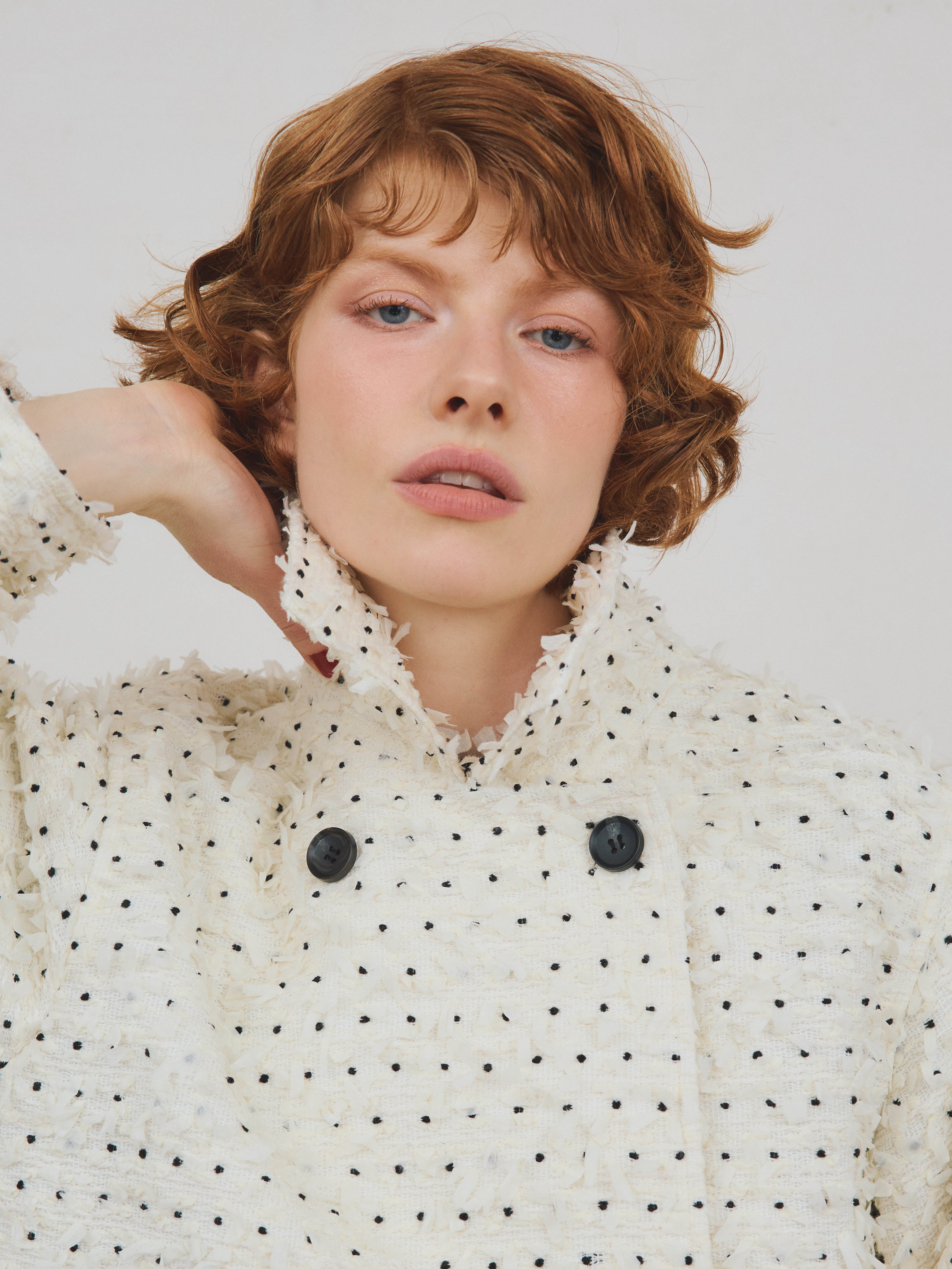 ドットツイードショートトレンチコート