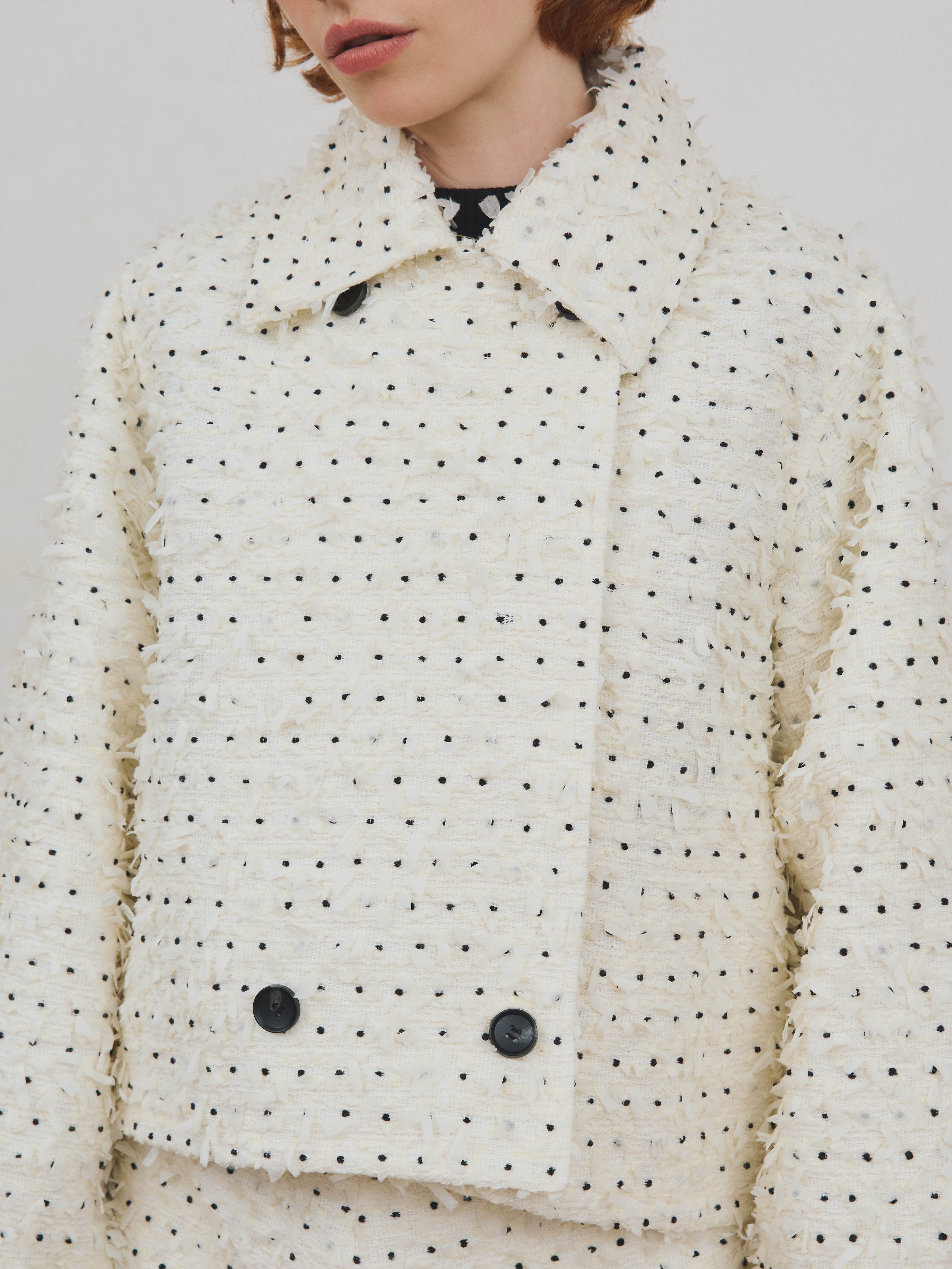 ドットツイードショートトレンチコート