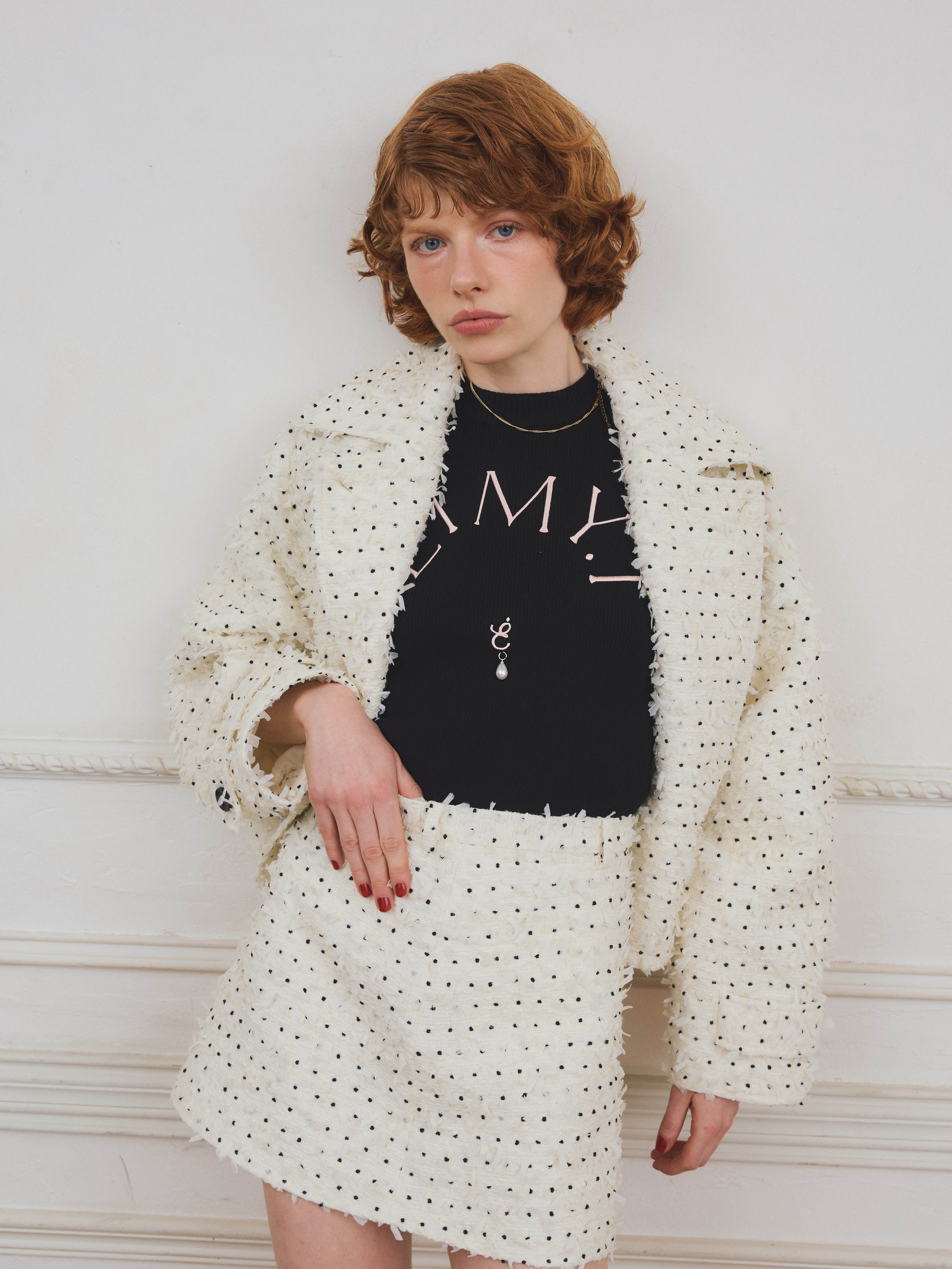 ドットツイードミニスカート