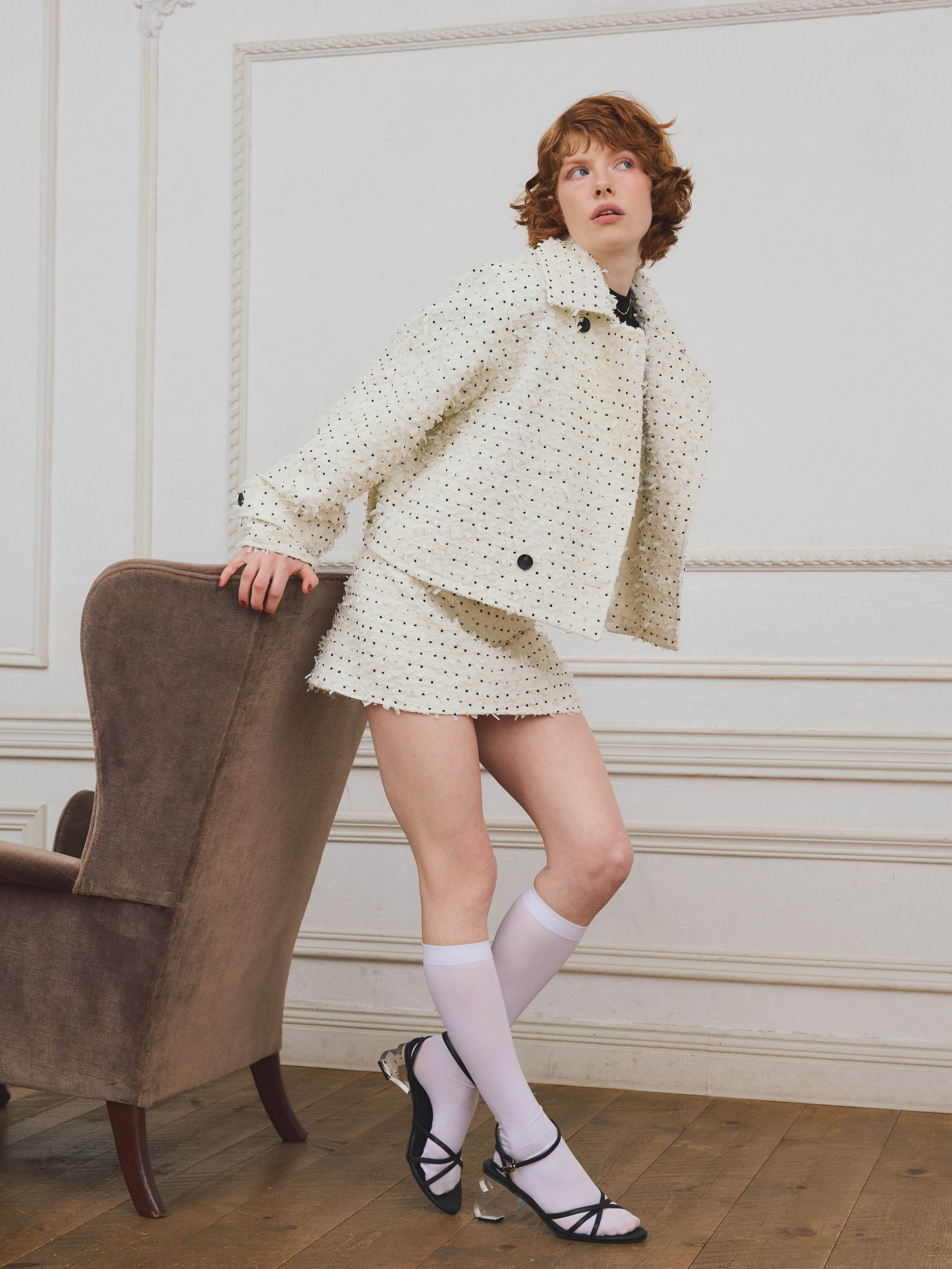 ドットツイードショートトレンチコート