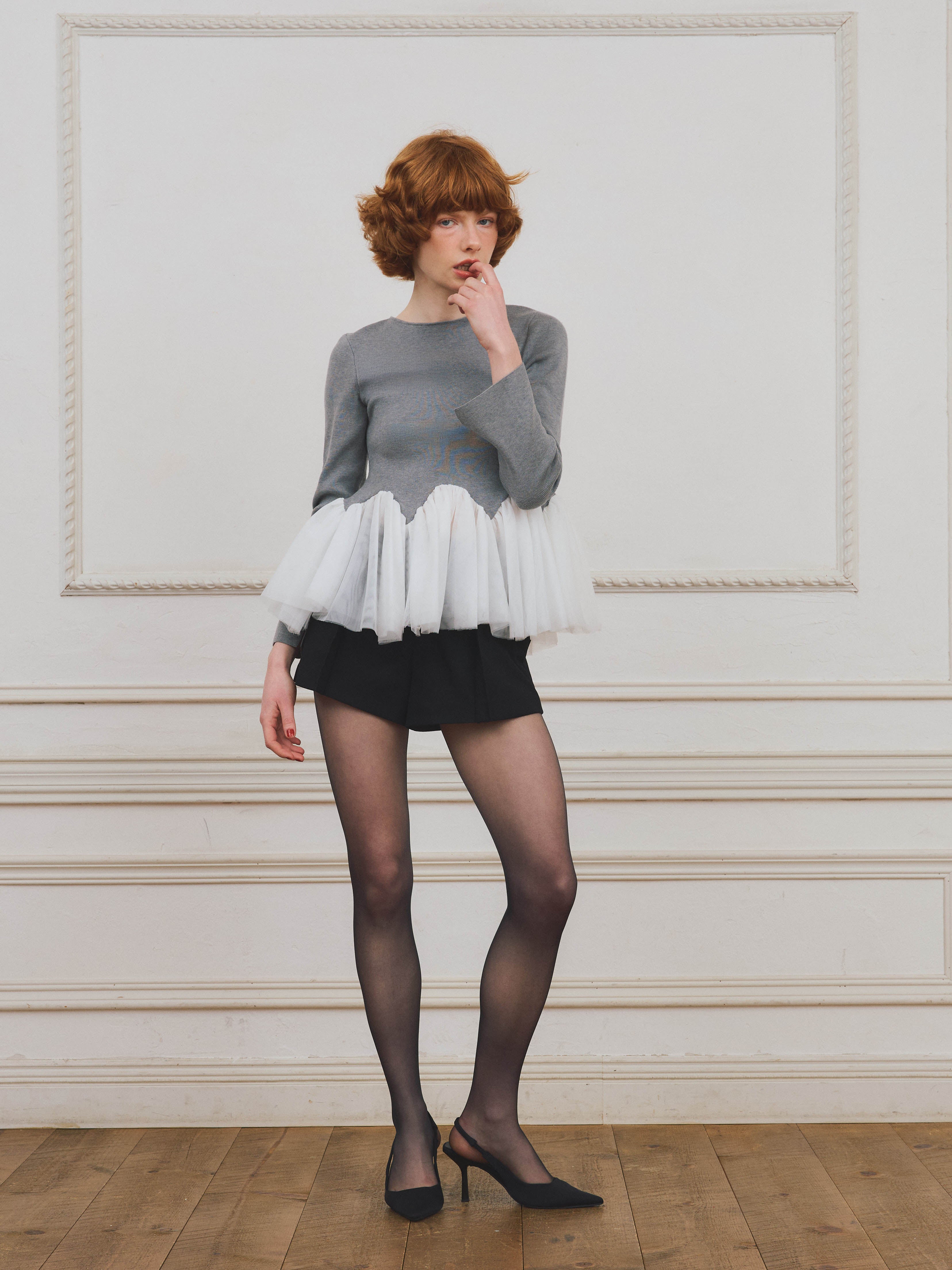 【PRE ORDER】チュールペプラムニットプルオーバー