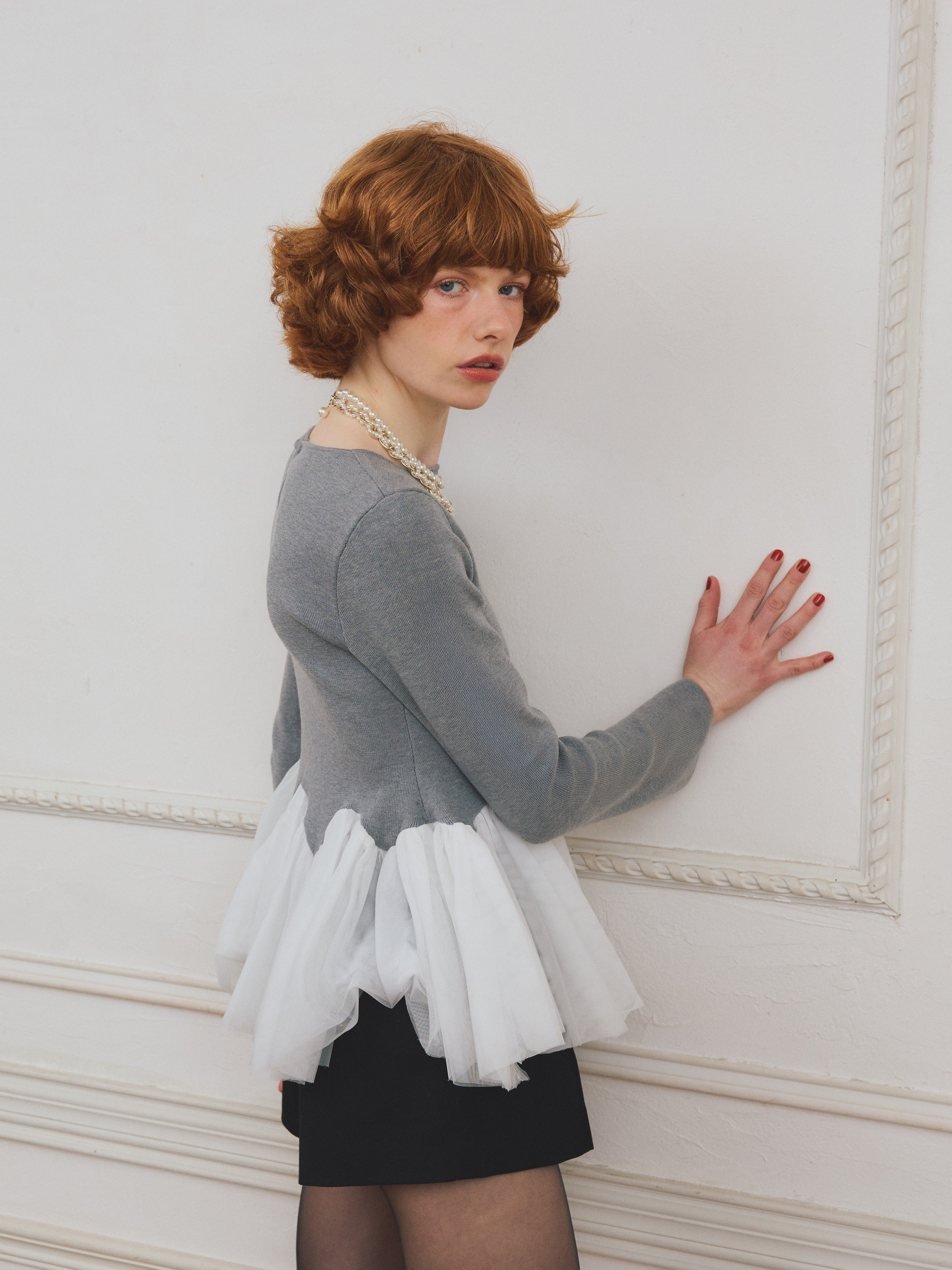 【PRE ORDER】チュールペプラムニットプルオーバー