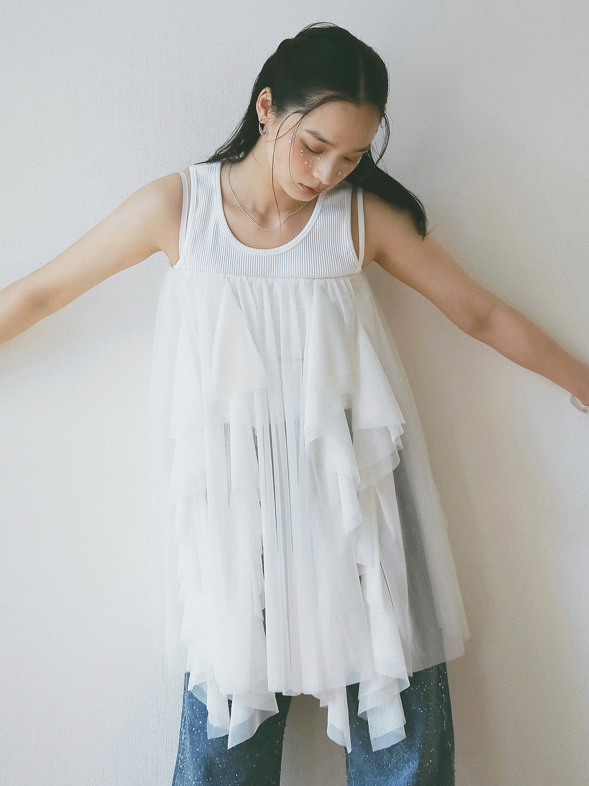 リブタンクセットボリュームチュールチュニック