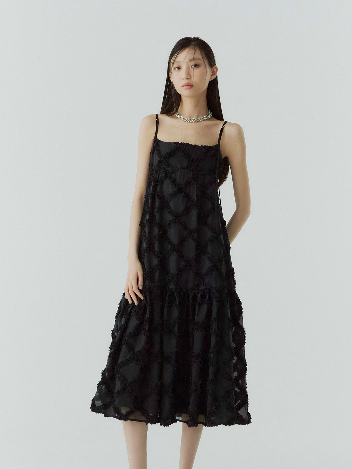 チェック刺繍ワンピース