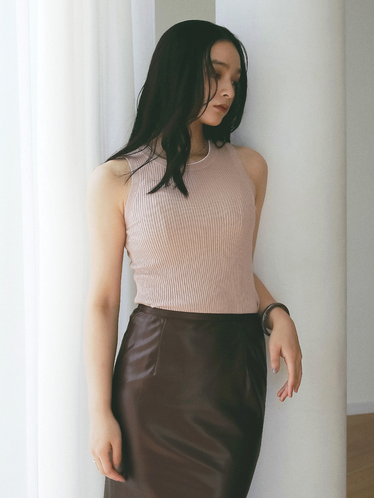 ダブルカラーリブニットタンク